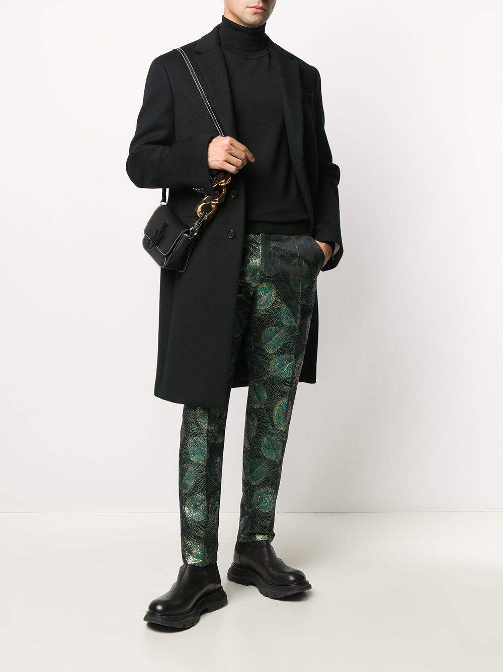 metallic peacock print tailored trousers - 2