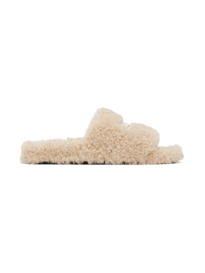 faux-shearling embroidered logo slides - 1