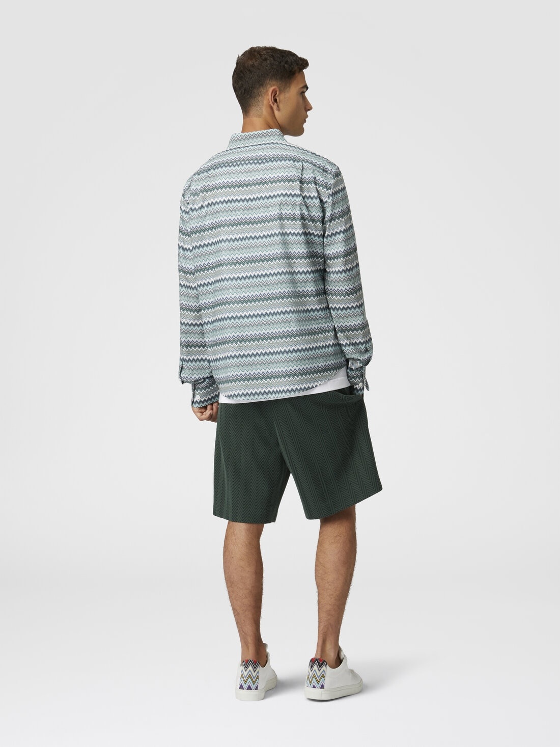 Zig zag cotton poplin shirt with breast pocket - 3