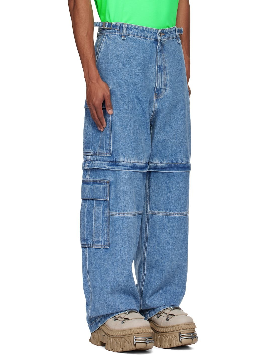 Blue Convertible Denim Cargo Pants - 2