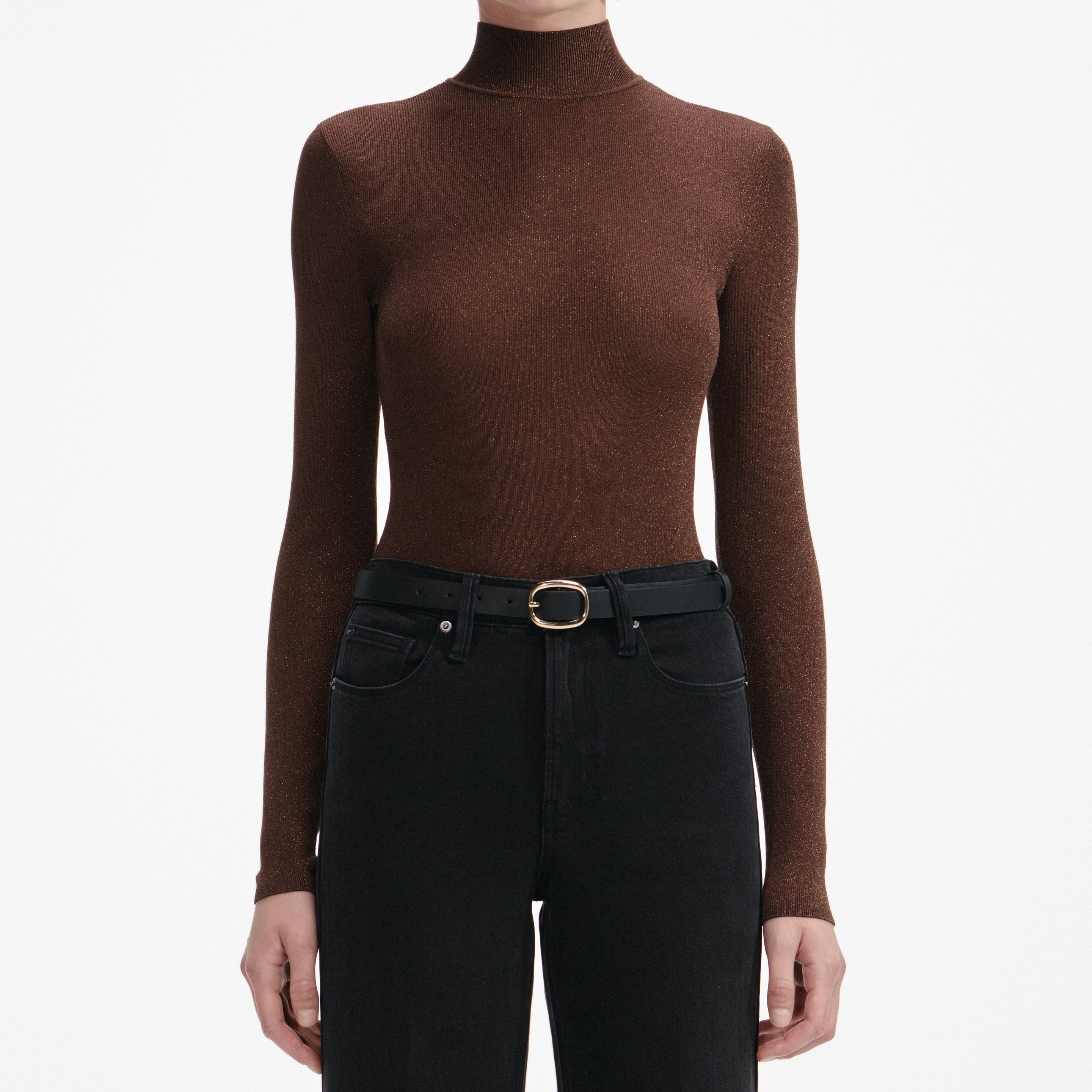Brown Metallic Viscose Knit Top - 4