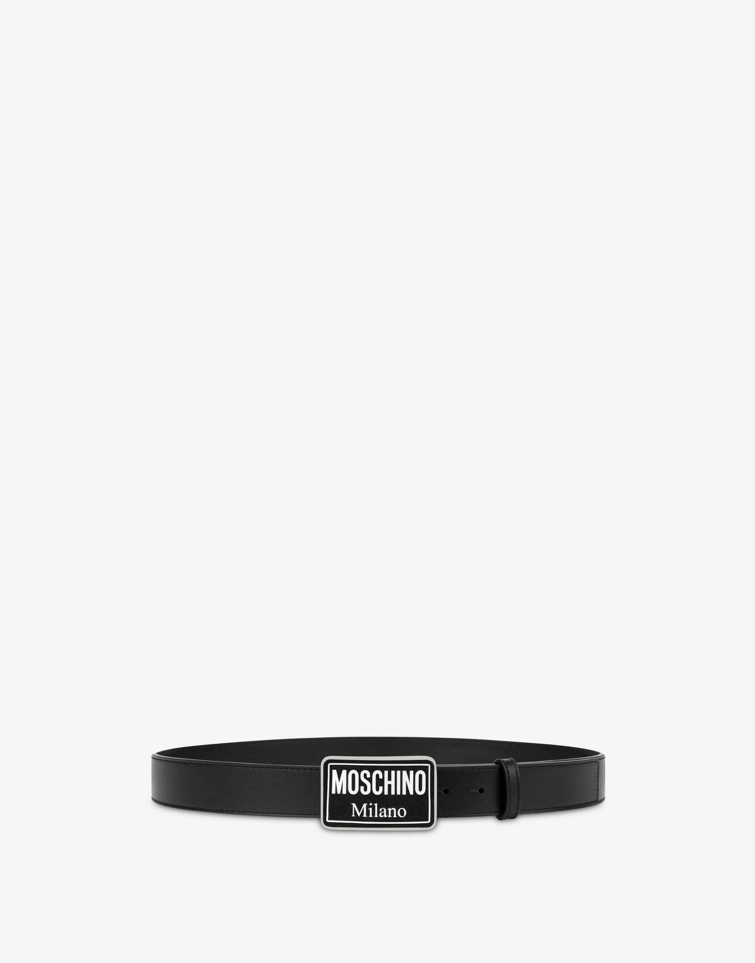 CALFSKIN BELT WITH LOGO BUCKLE - 1