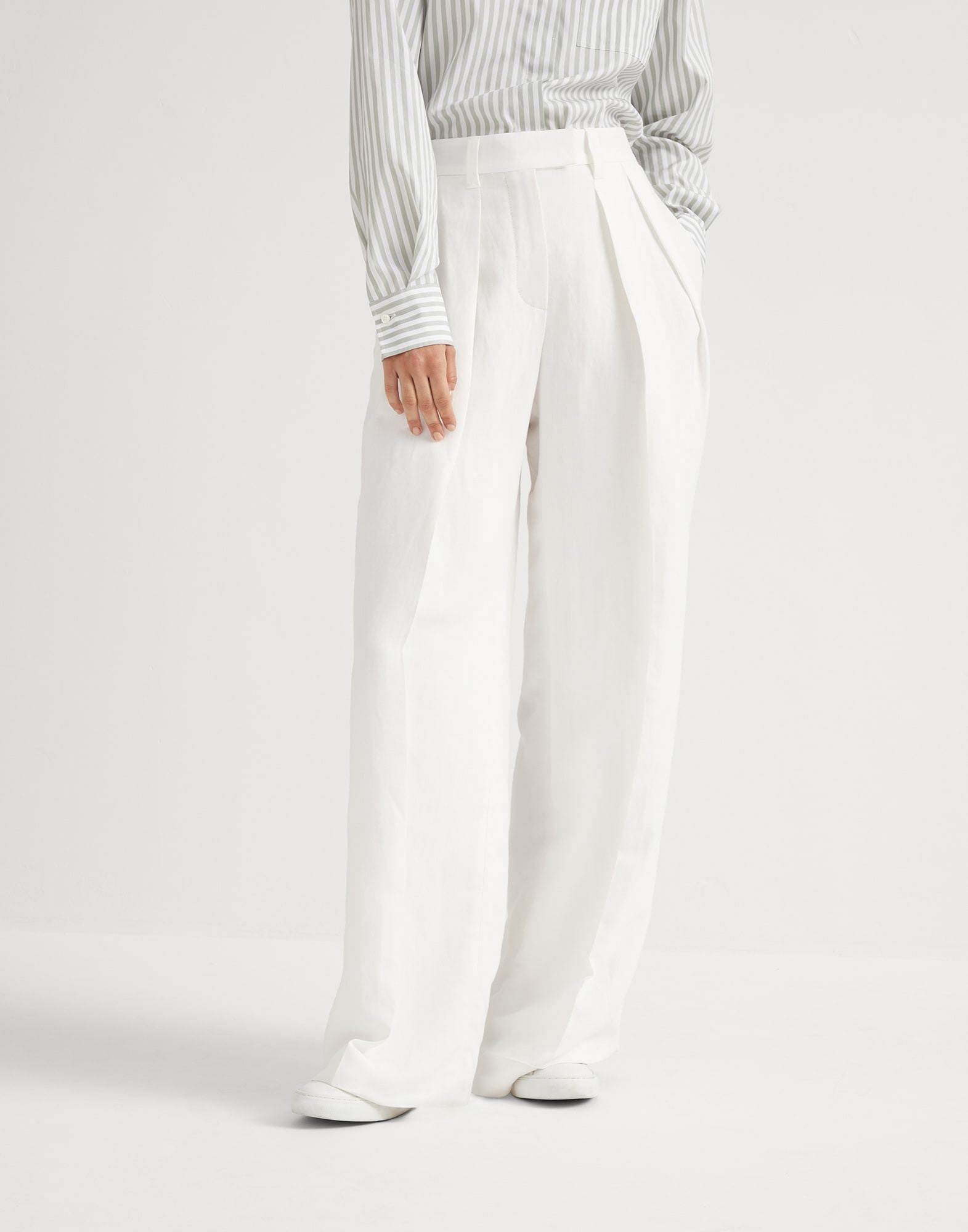 Viscose and linen fluid twill sartorial wide trousers - 1