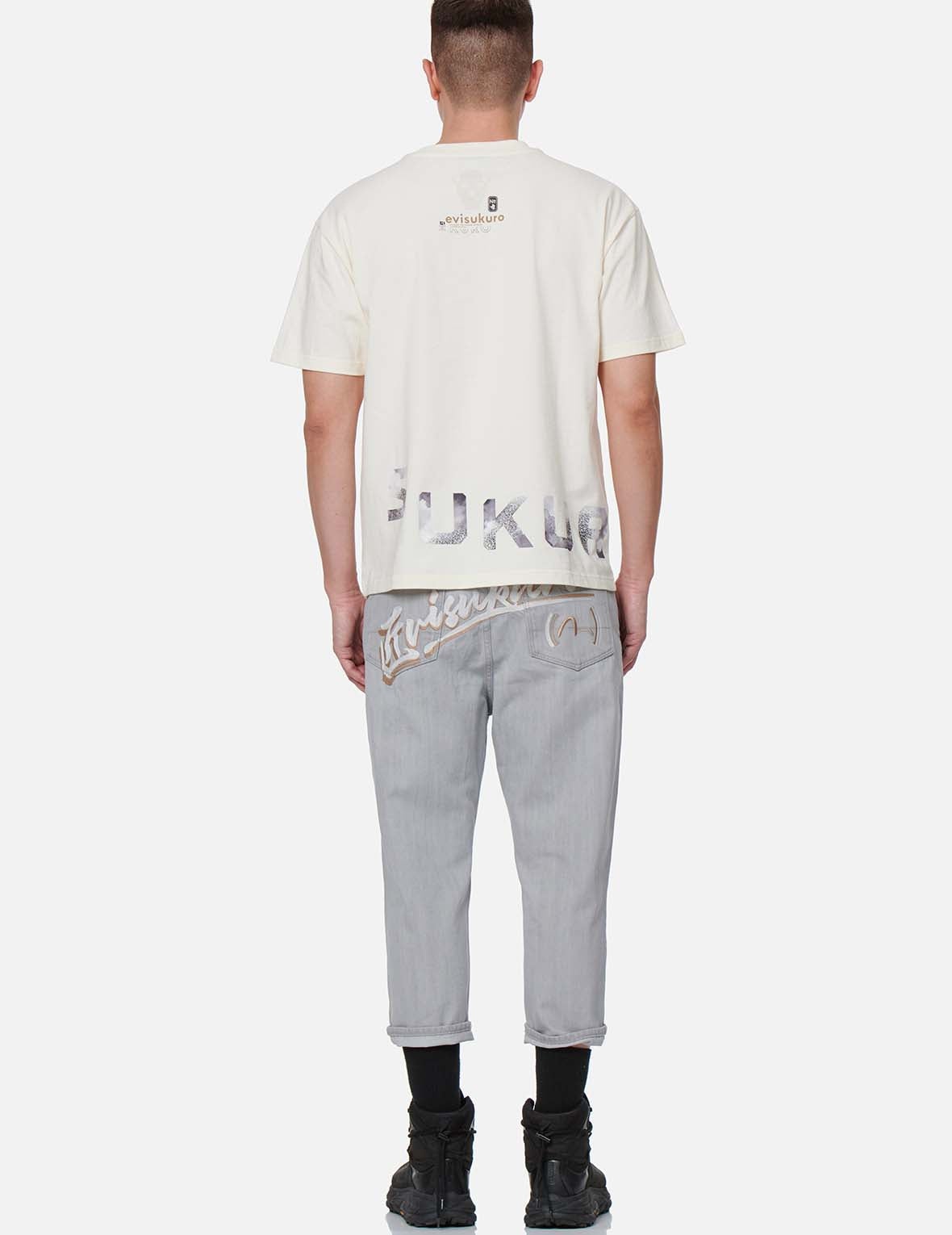 Logo Embroidery Drop-crotch Cropped-fit Denim Jeans #2027 - 5