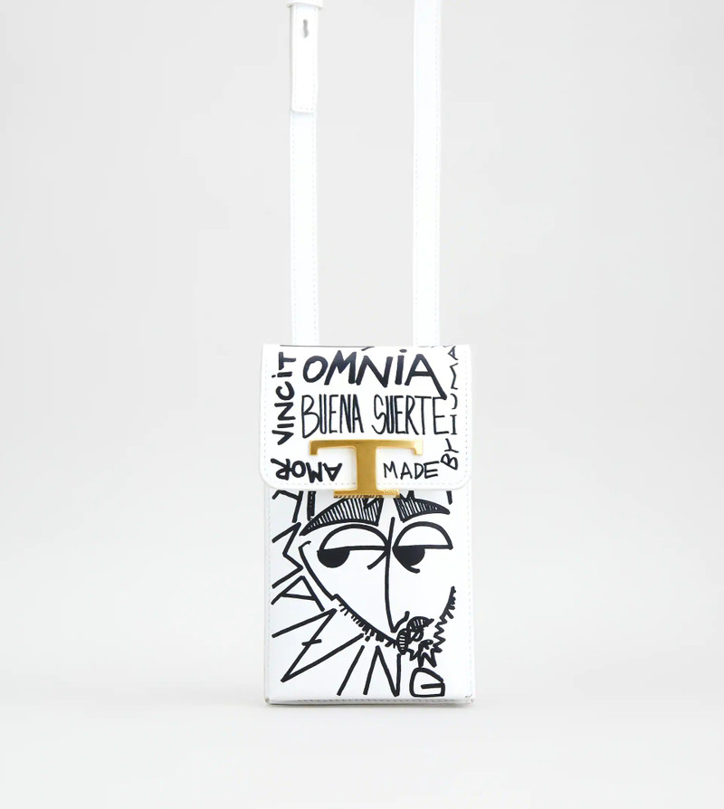 TIMELESS LEATHER PHONE HOLDER MEDIUM - WHITE, BLACK 1