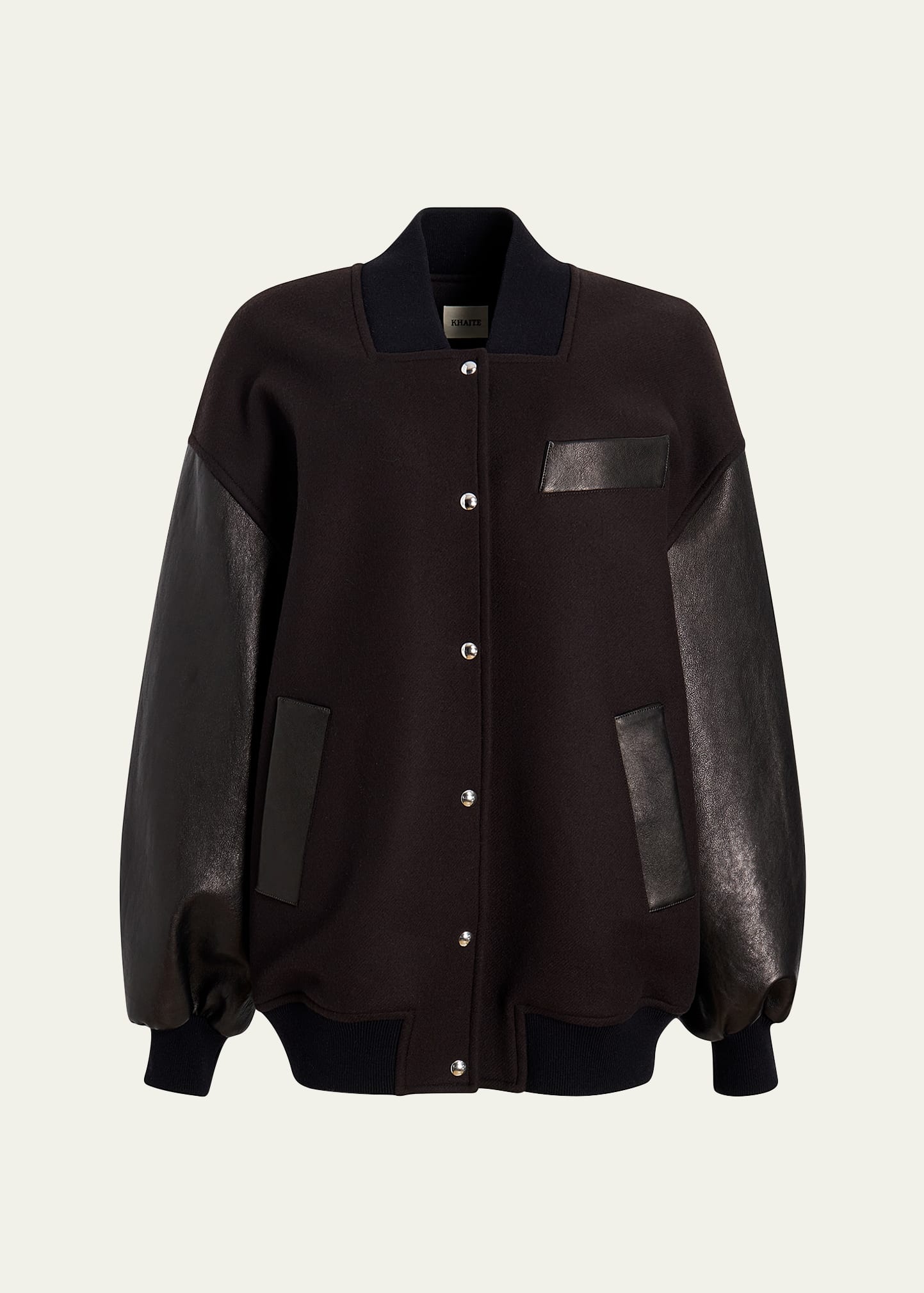 Spencer Wool Bomber Jacket with Leather Sleeves - 1