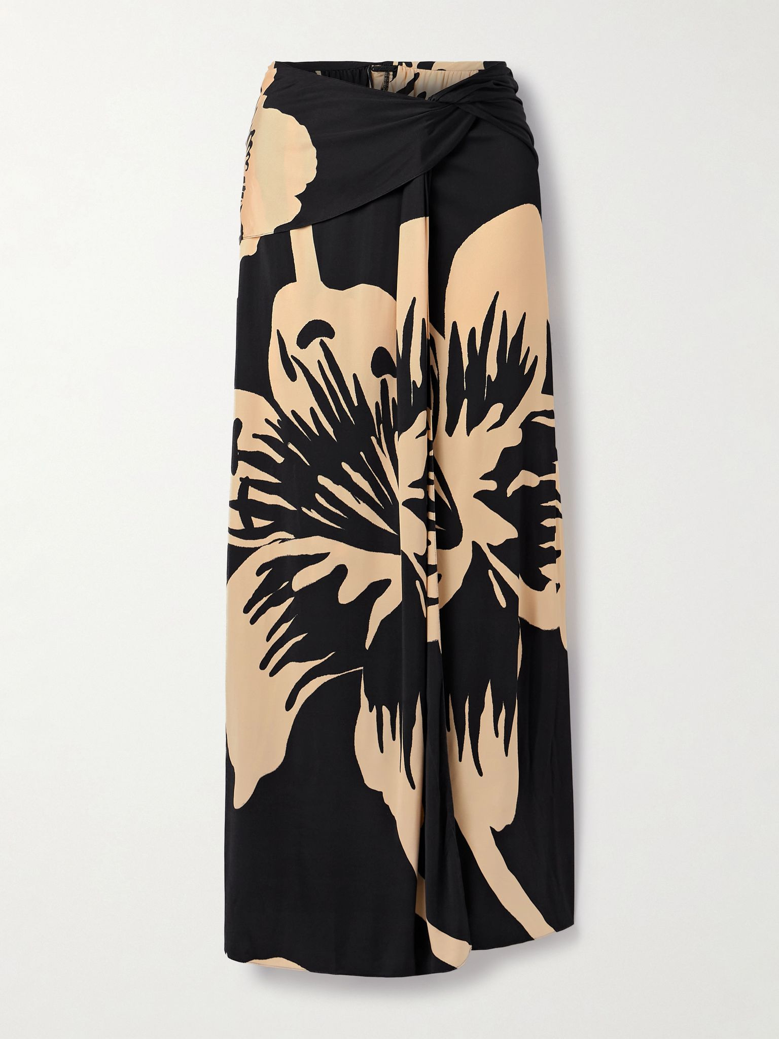 Luminosity draped floral-print stretch-jersey maxi skirt Black - 1