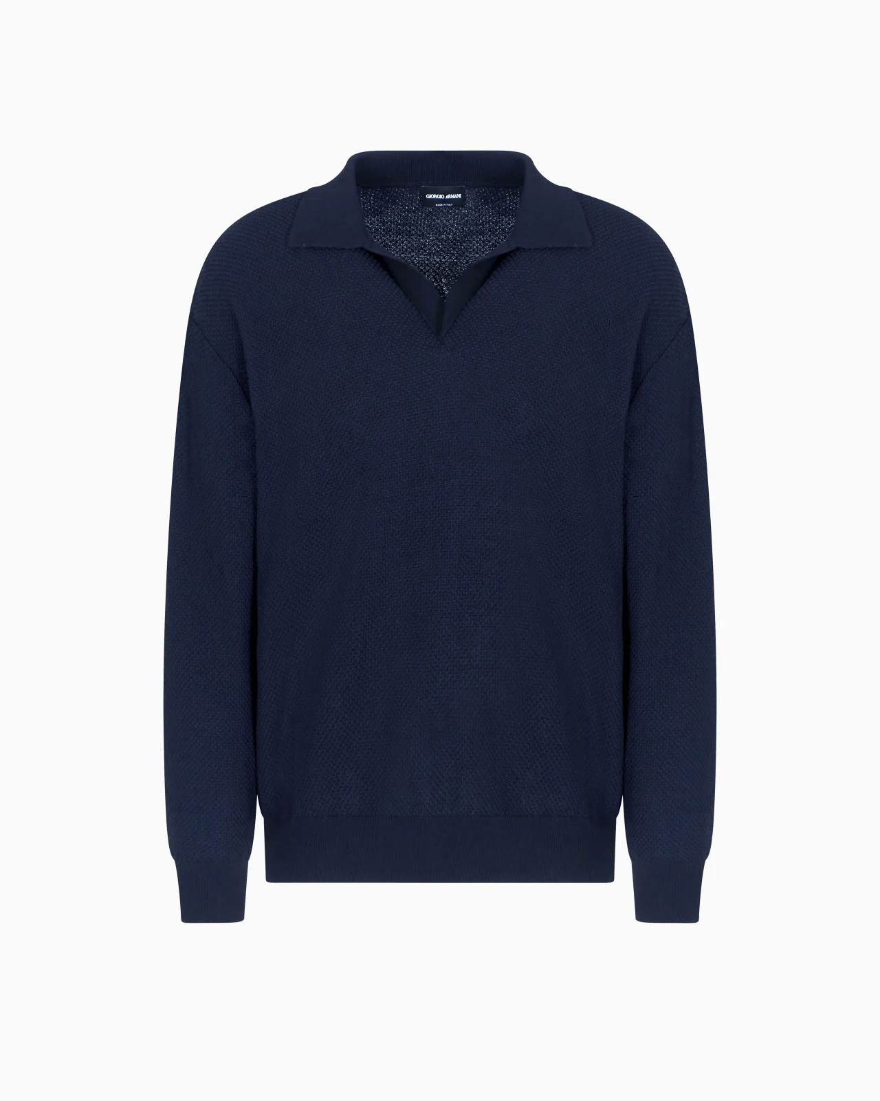 MICRO JACQUARD VIRGIN WOOL AND VISCOSE POLO JUMPER - 1