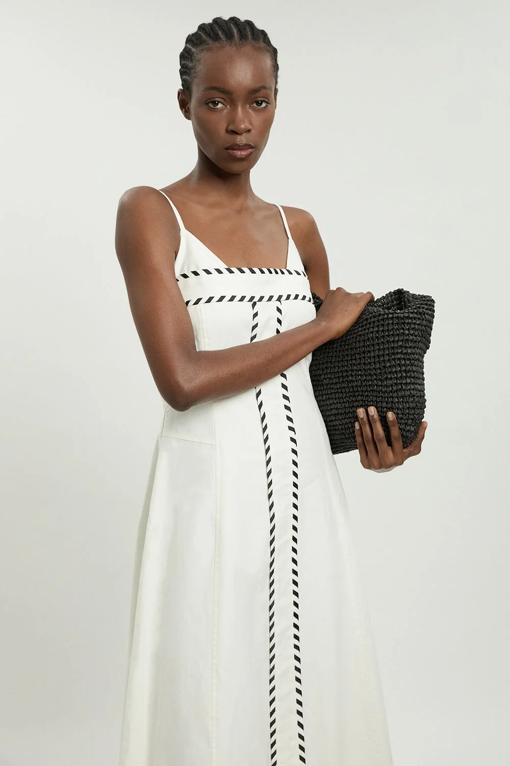 Petite Tailored Linen Blend Contrast Stitch Midi Dress - 1