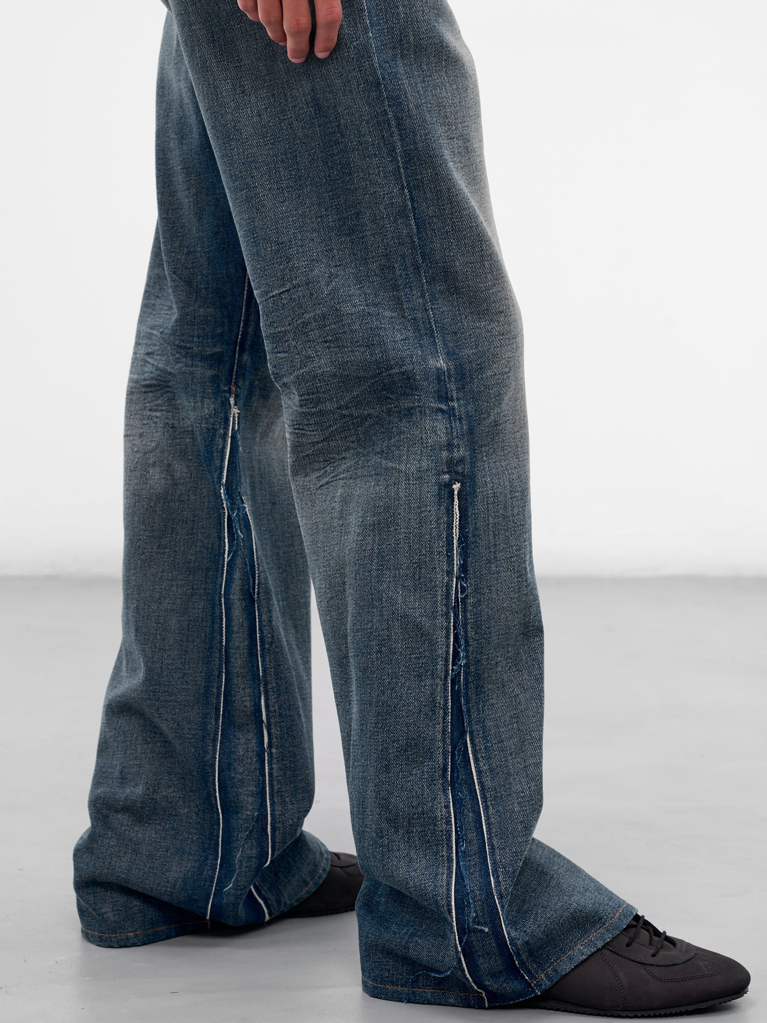 Blue Faded Denim Flared Jeans - 5