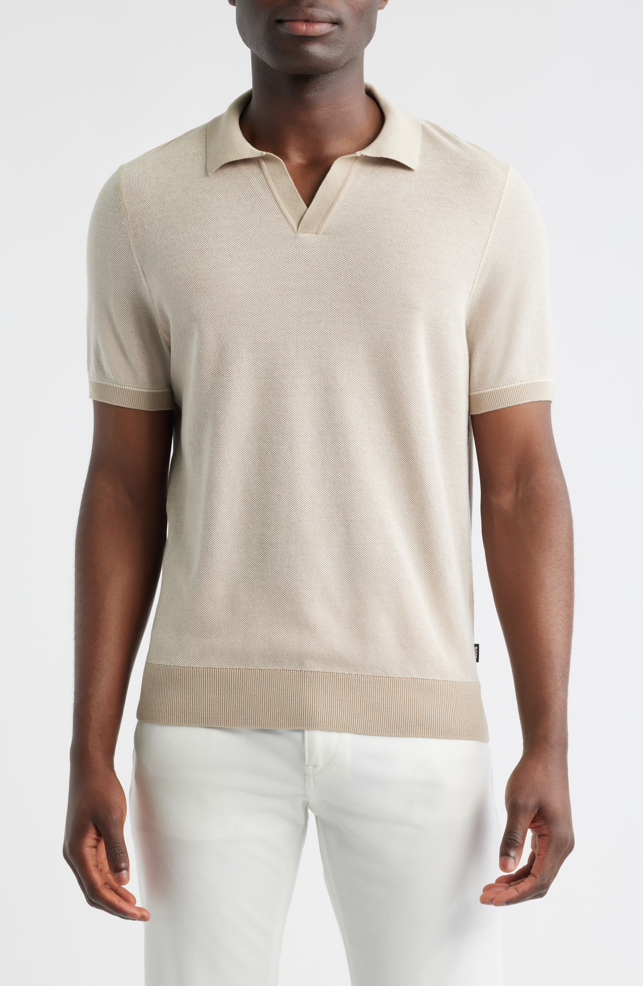 BOSS Jianluca Johnny Collar Polo in Taupe at Nordstrom - 1