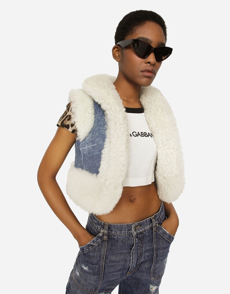 Denim and sheepskin gilet - 4