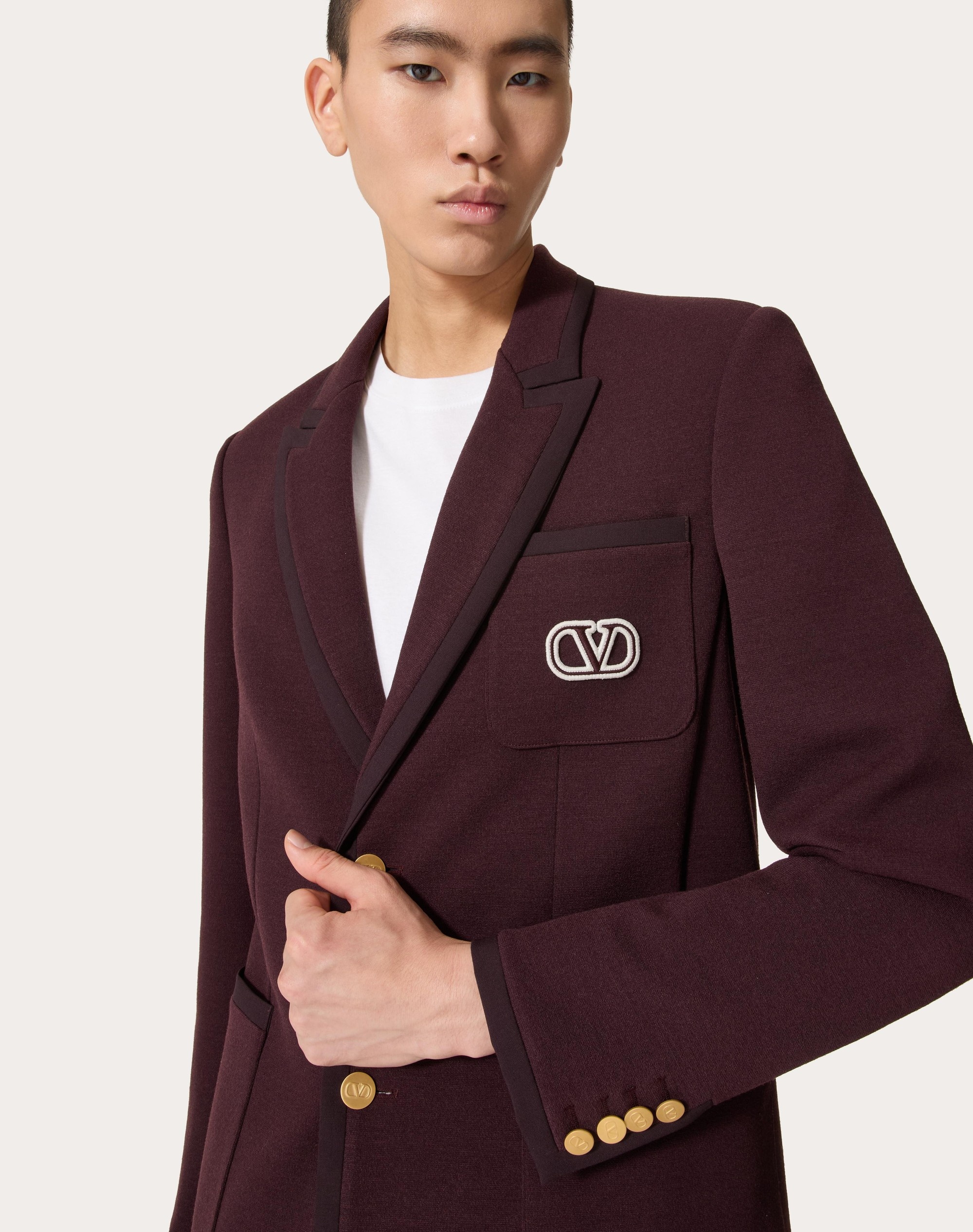 SINGLE-BREASTED JACKET IN LANA STRETCH WITH VLOGO SIGNATURE PATCH - 5