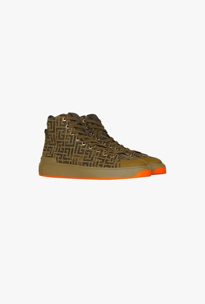 Balmain Khaki and black monogram canvas B-Court high-top sneakers outlook