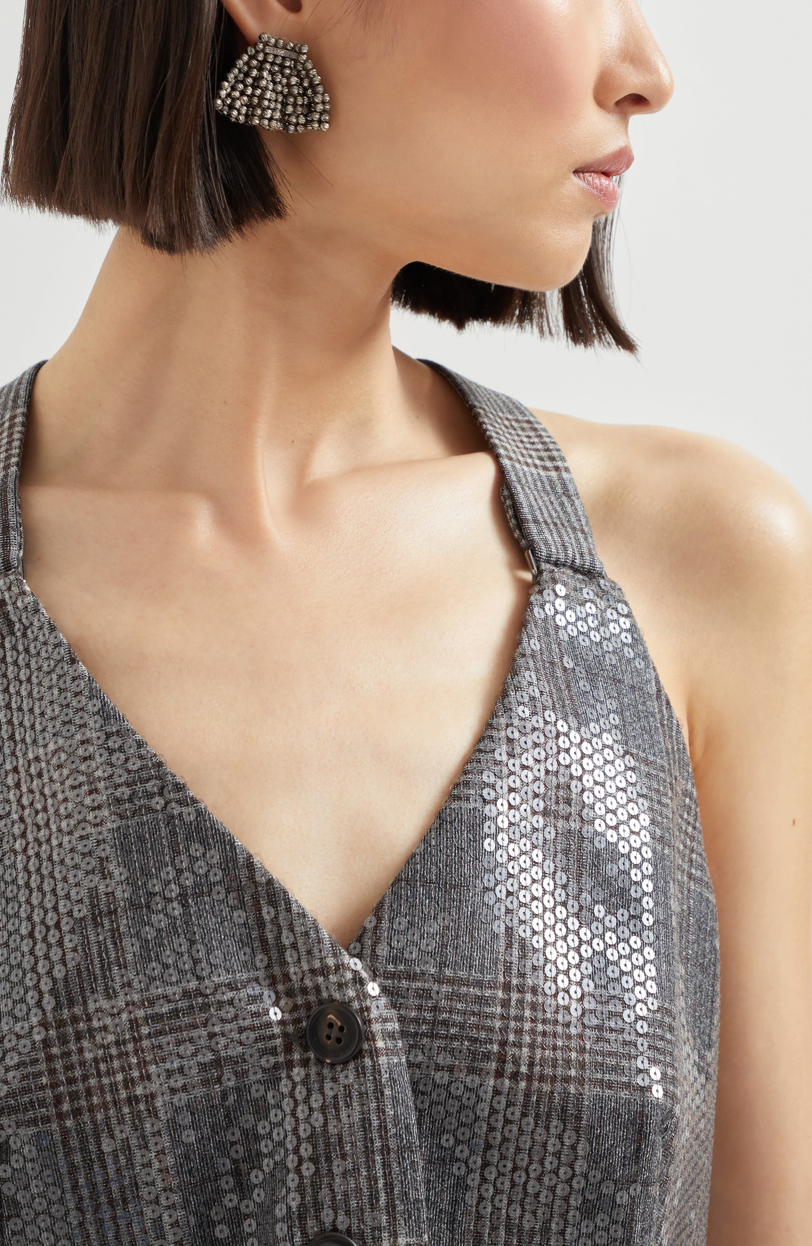 Brunello Cucinelli Prince of Wales waistcoat with embroidery in Anthracite at Nordstrom - 4