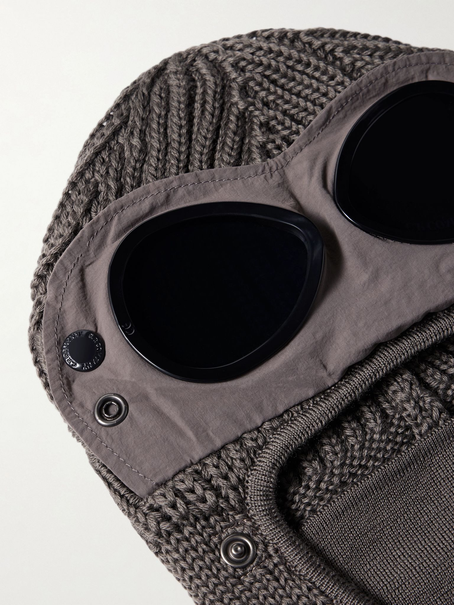Goggle-Embellished Shell-Trimmed Ribbed Wool Balaclava Army green - 4