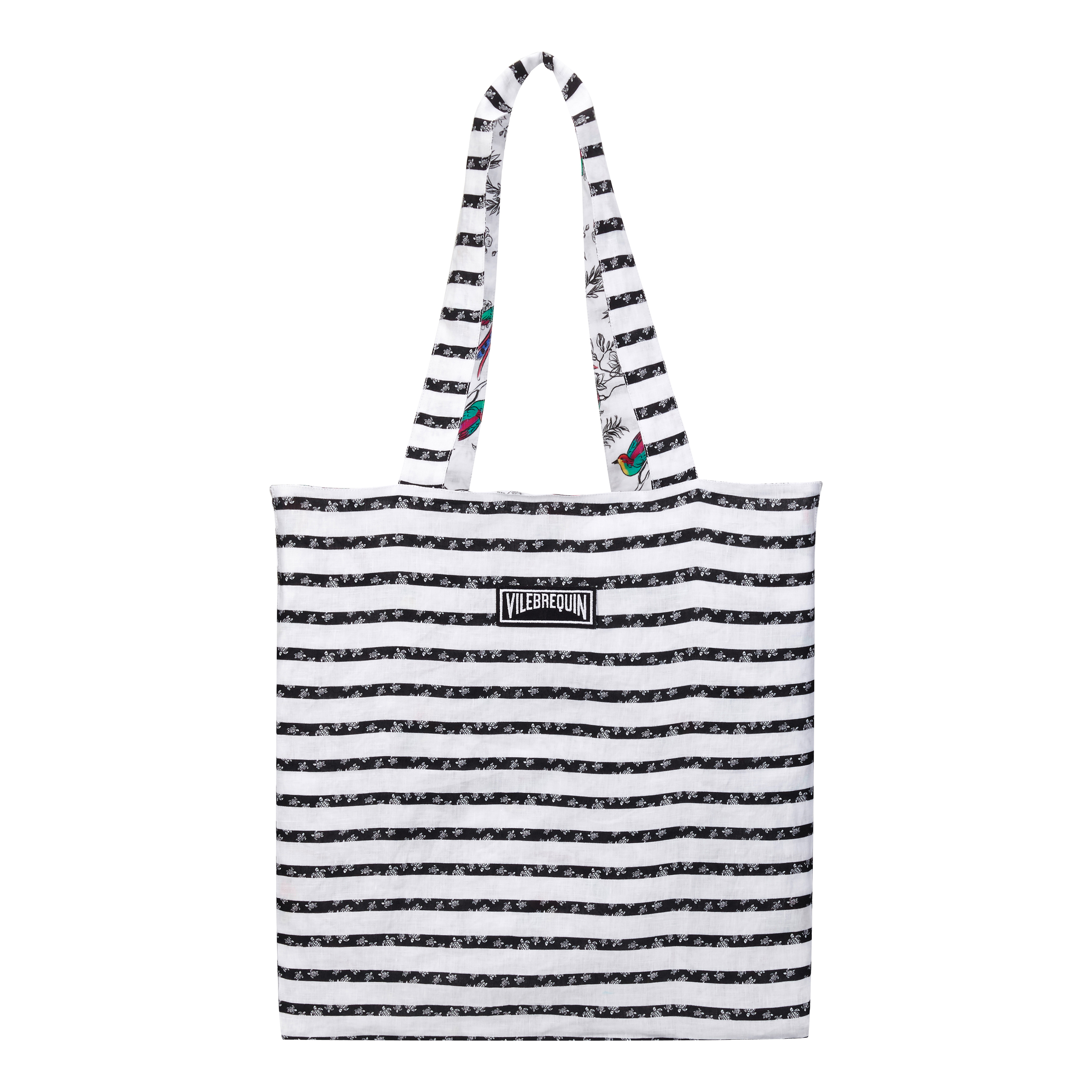 Unisex Reversible Linen Beach Bag Micro Rondes des Tortues Rayée - 1