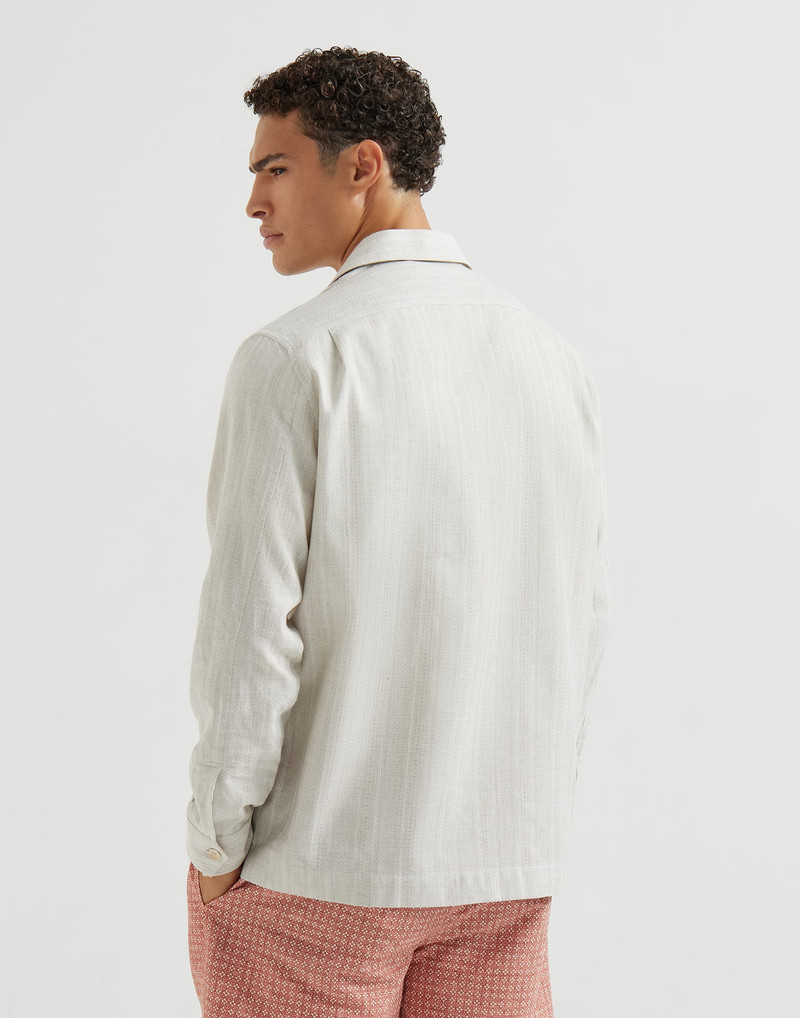 Cotton and linen jacquard stripe easy fit guayabera 3