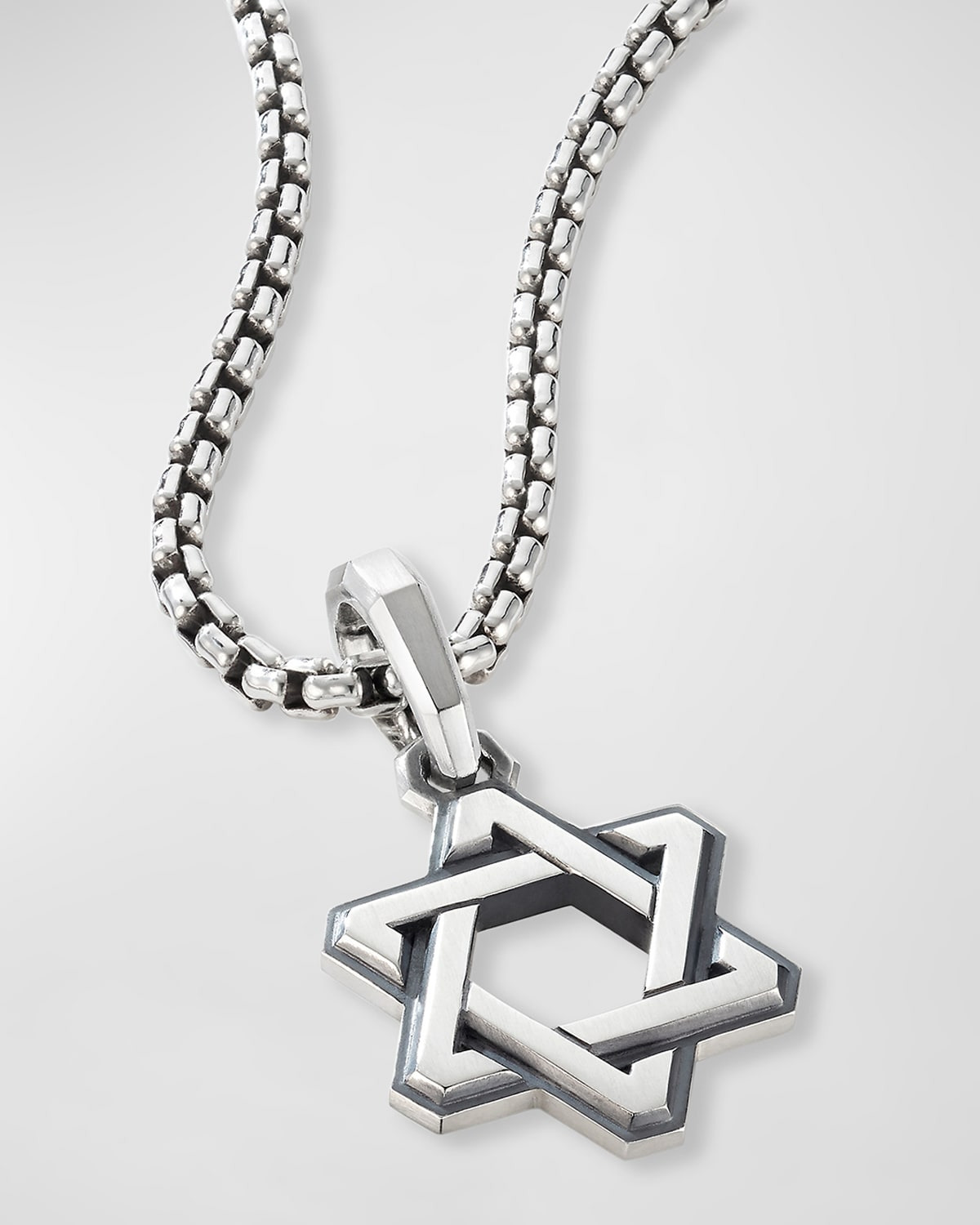 Men's Deco Star of David Pendant with Diamonds in Silver, 24mm - 3