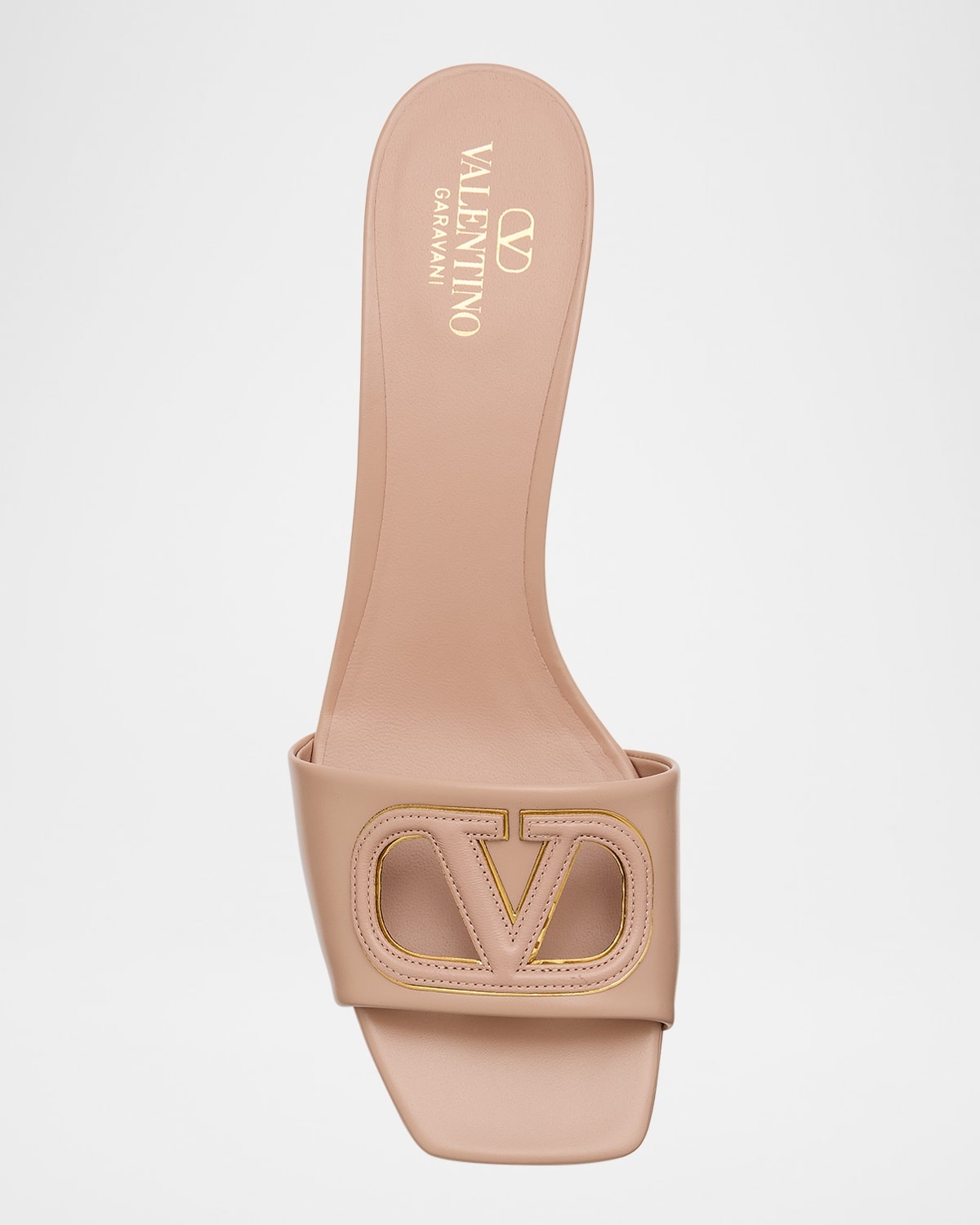 VLogo Leather Cutout Slide Sandals - 5