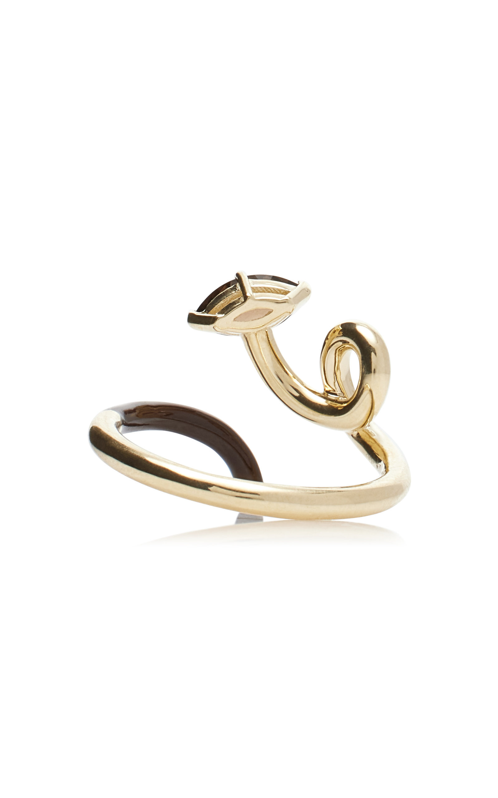 Half 9K Gold, Quartz, And Enamel Ring brown - 5