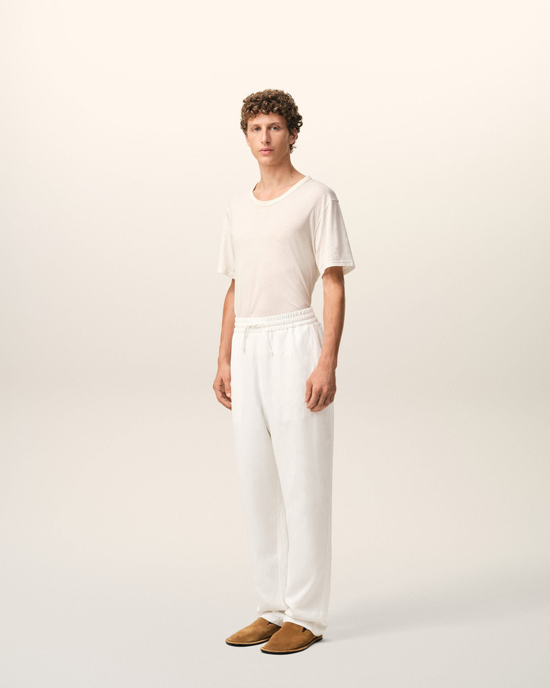 WHITE BLENDED LINEN ELASTICATED WAIST TROUSERS 6