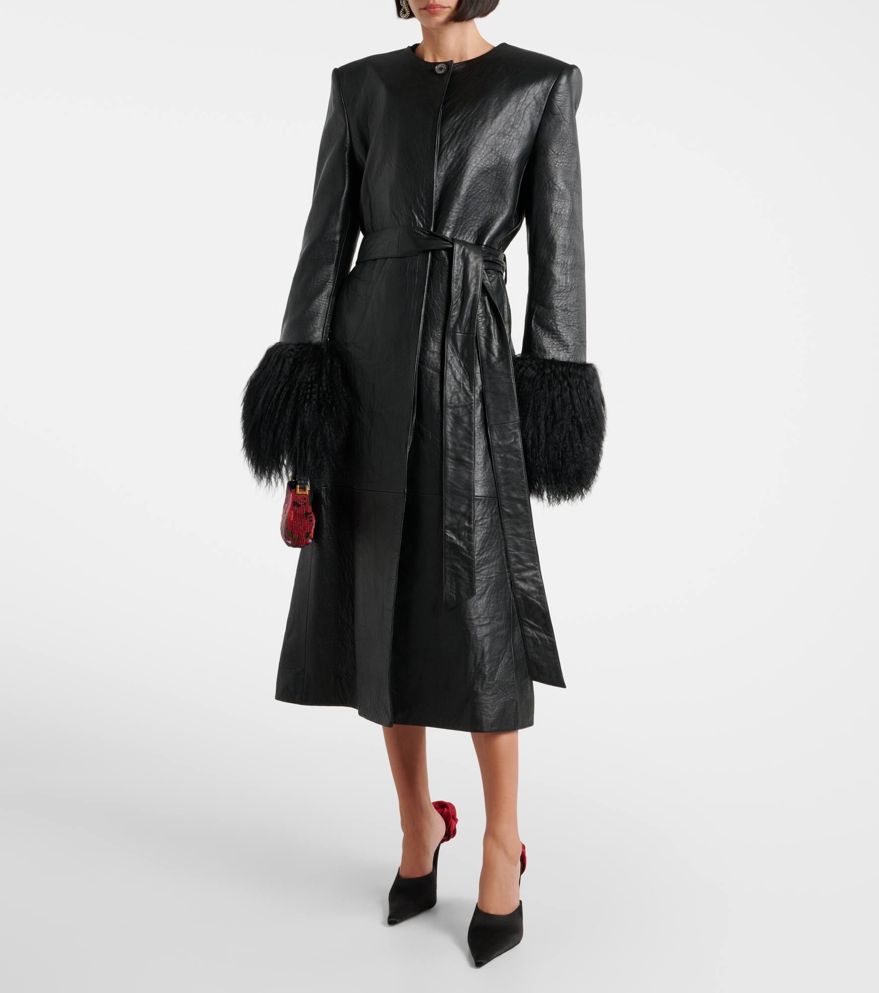 Shearling-trimmed leather coat - 6