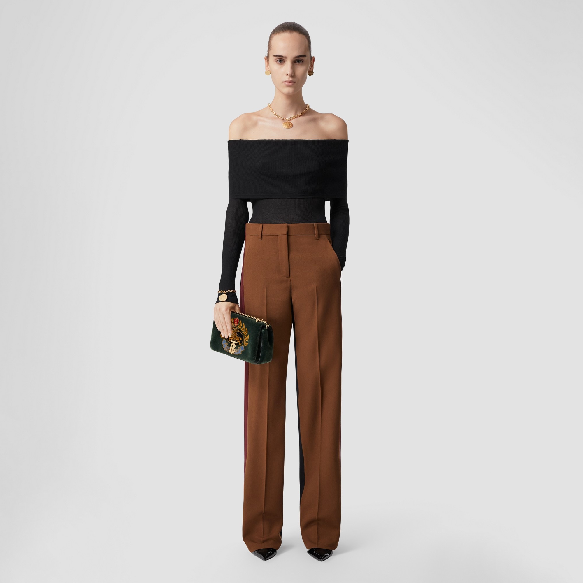 Colour Block Wool Blend Tailored Trousers - 7