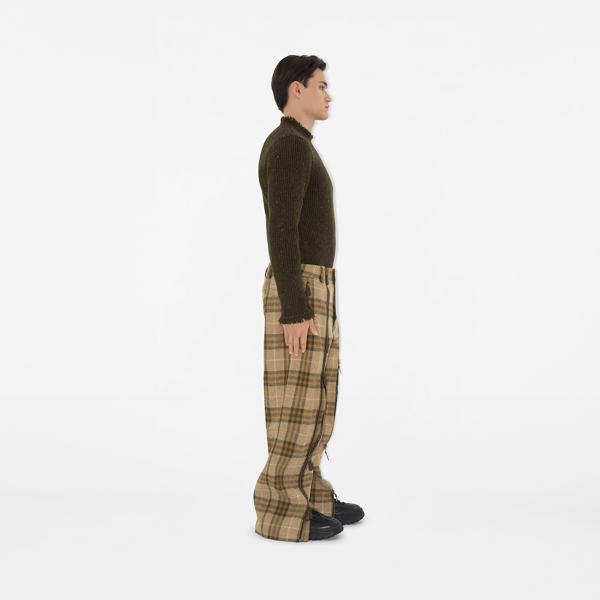 Check Wool Zip Trousers - 3