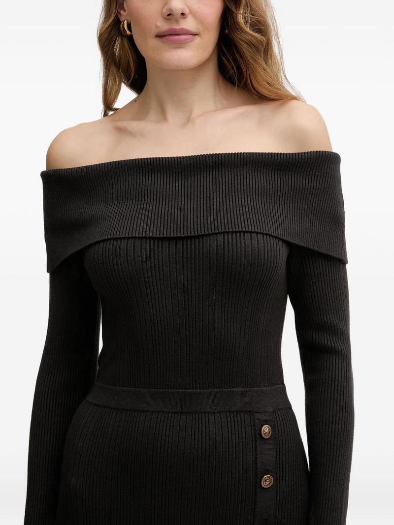 off-shoulder button midi dress 4