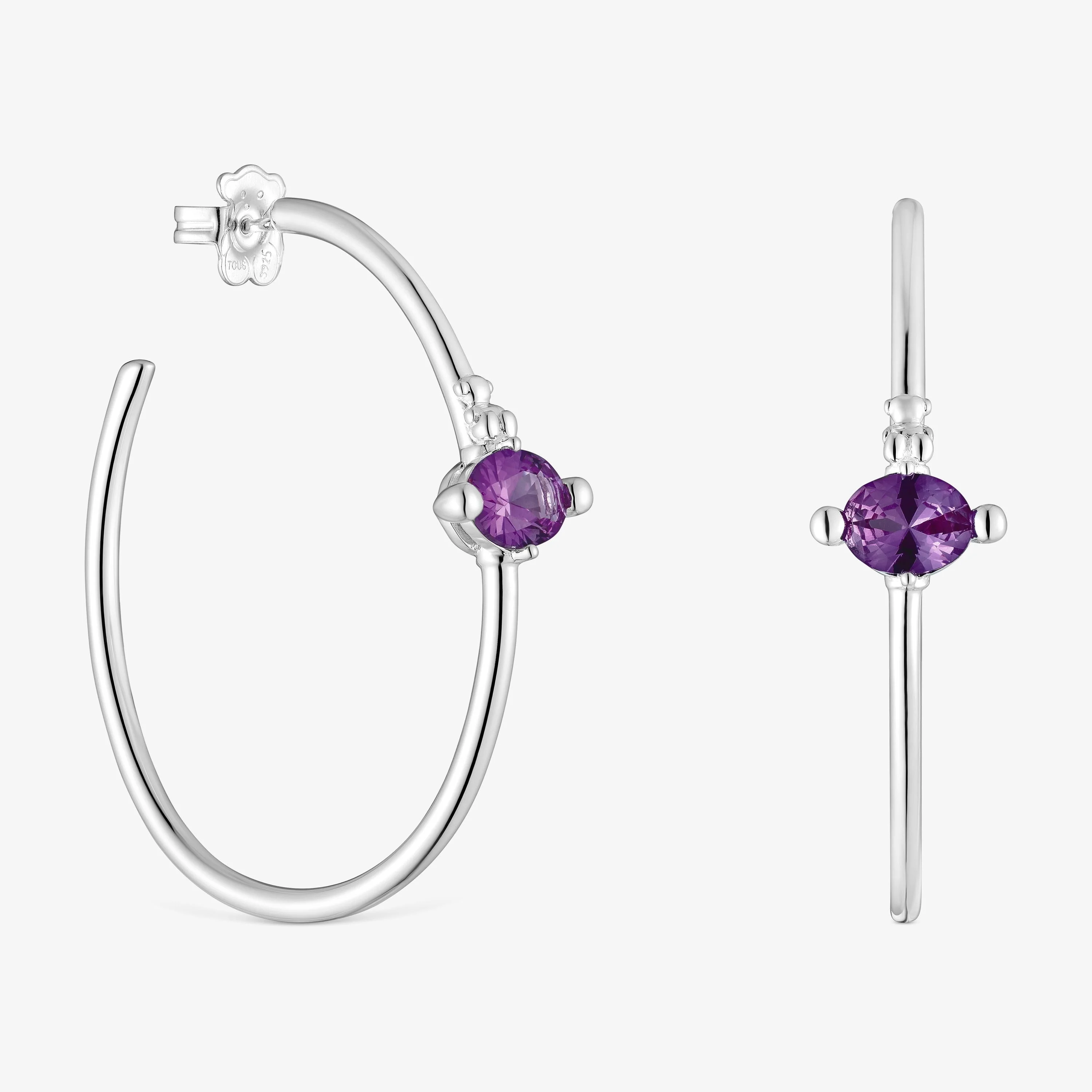 Silver hoop earrings and lab-grown lilac sapphire TOUS Color LGG - 1