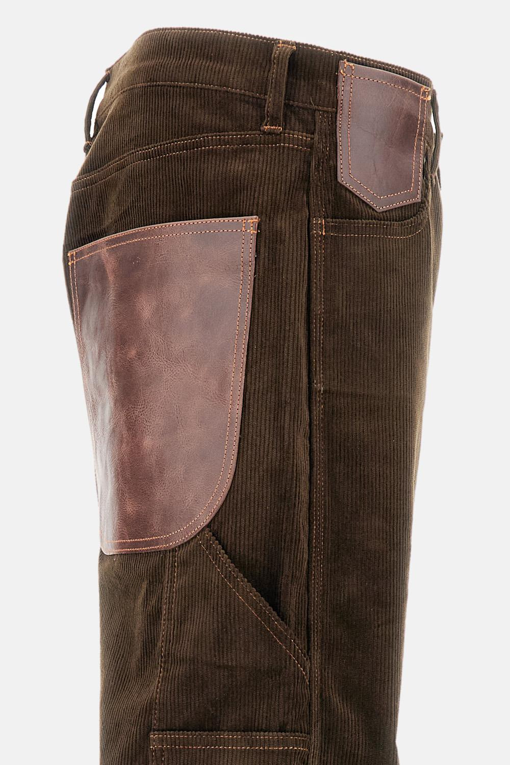 COTTON CORDUROY TROUSERS WITH LEATHER INSERTS - 5