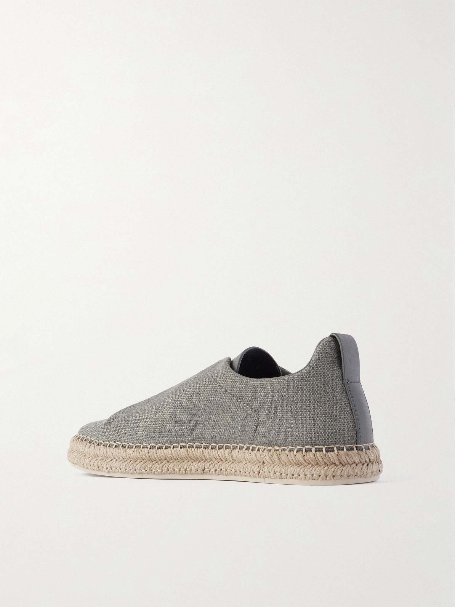 Triple Stitch™ Leather-Trimmed Canvas Slip-On Sneakers Gray - 4