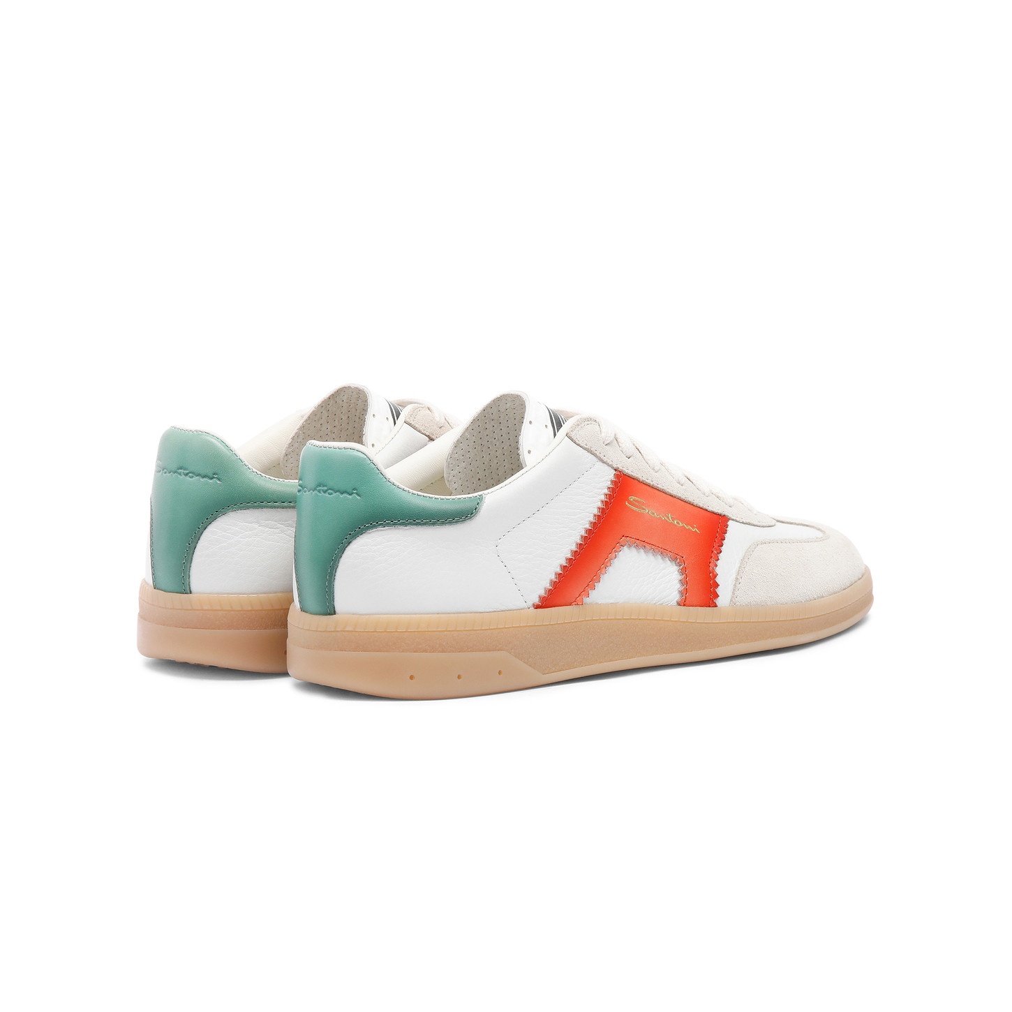 Santoni Women's white, orange and green leather and suede