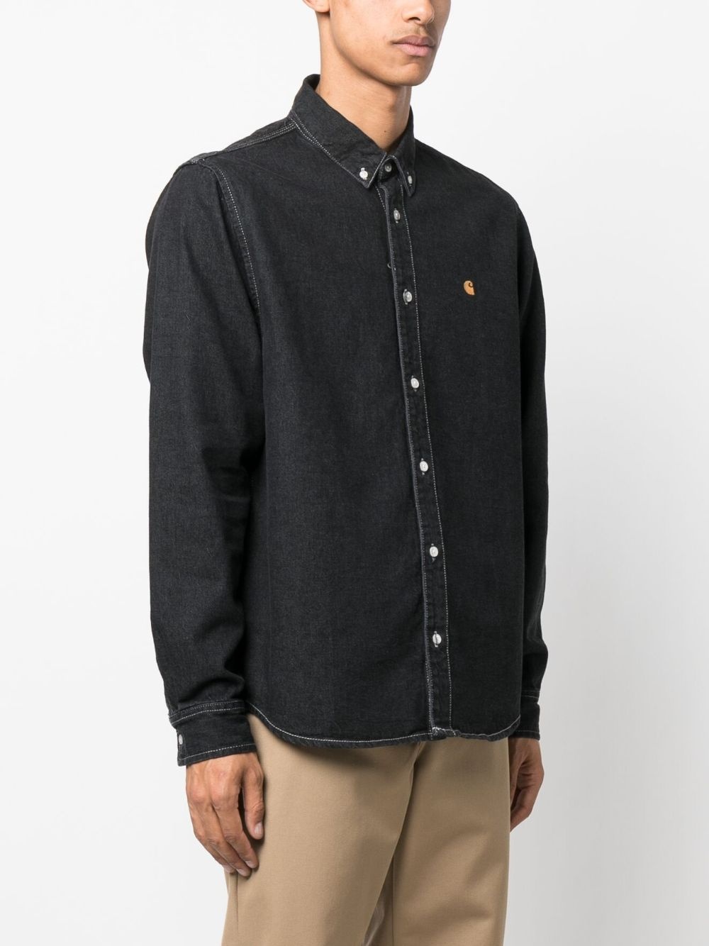 embroidered-logo cotton shirt - 3