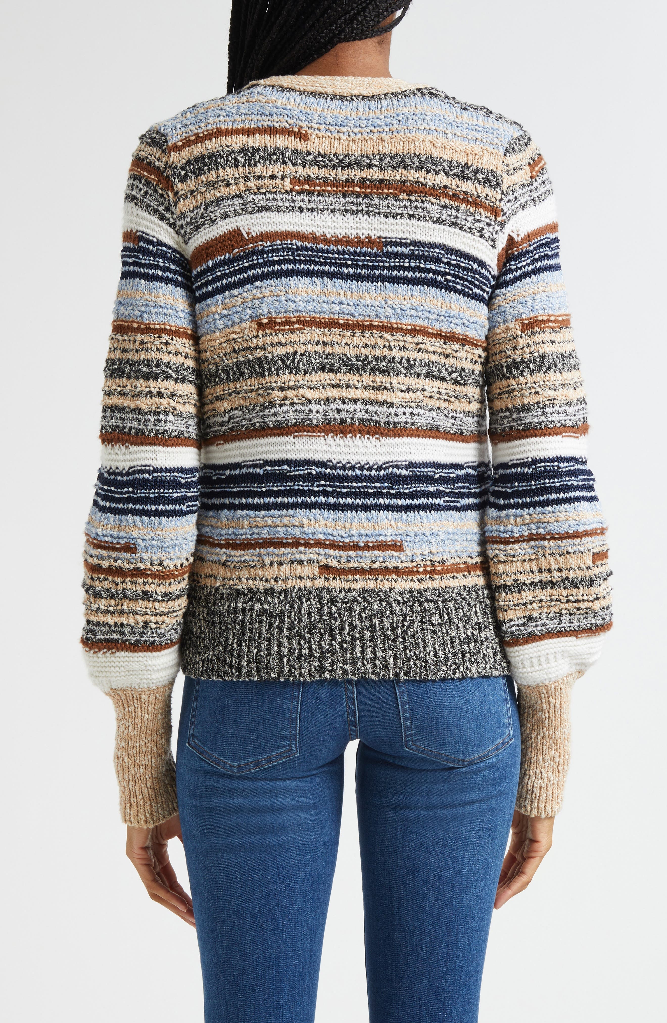 Veronica Beard Cecily Mixed Stripe Cotton Cardigan in Whisky Multi at Nordstrom - 3