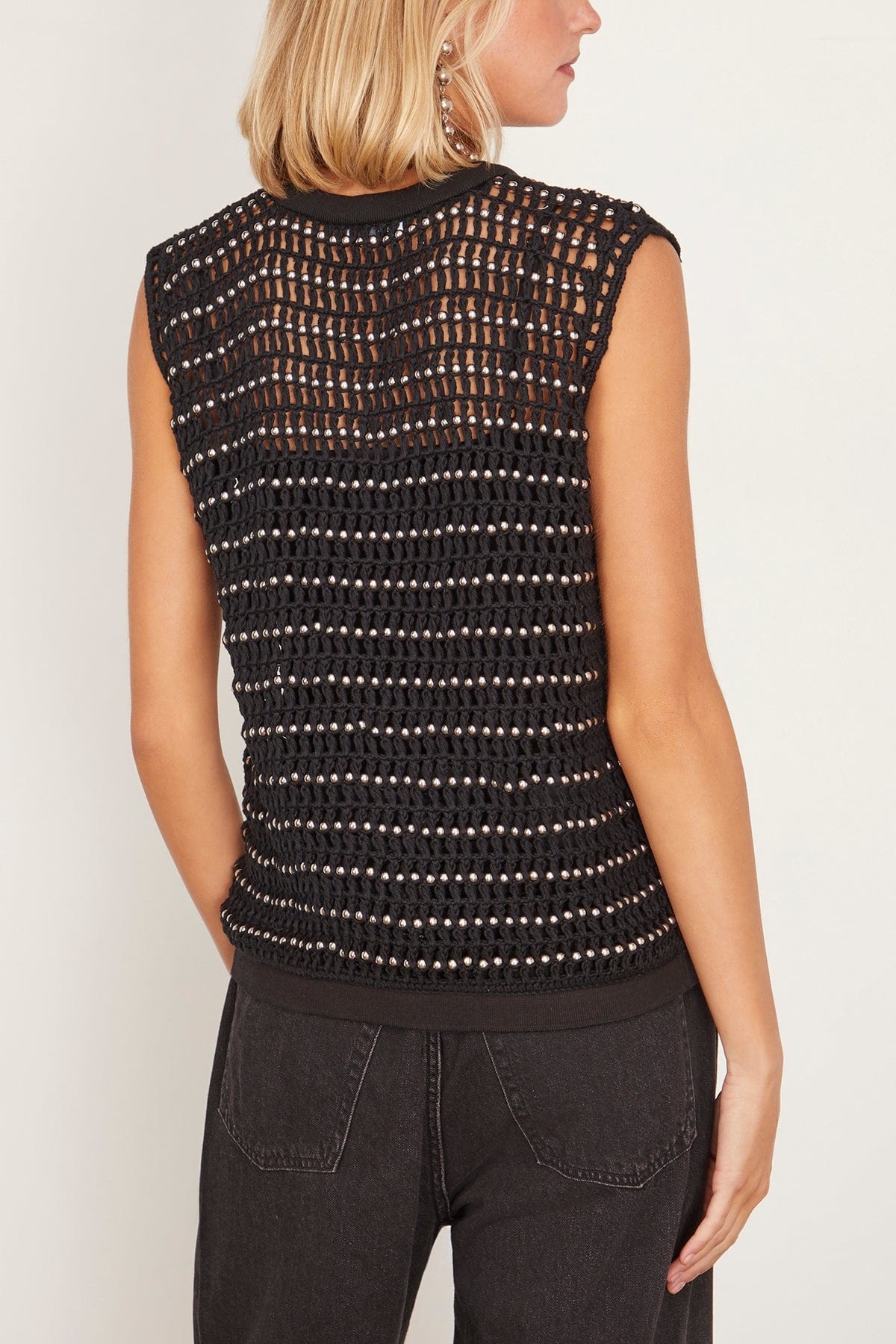 Beaded Crochet Sweater Vest in Black/Silver - 4