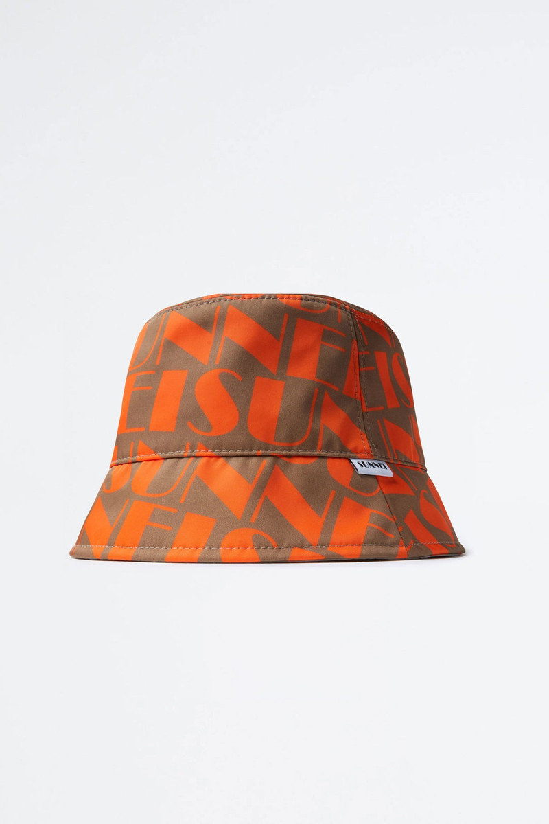 REVERSIBLE ORANGE & BEIGE LOGO BUCKET HAT 1