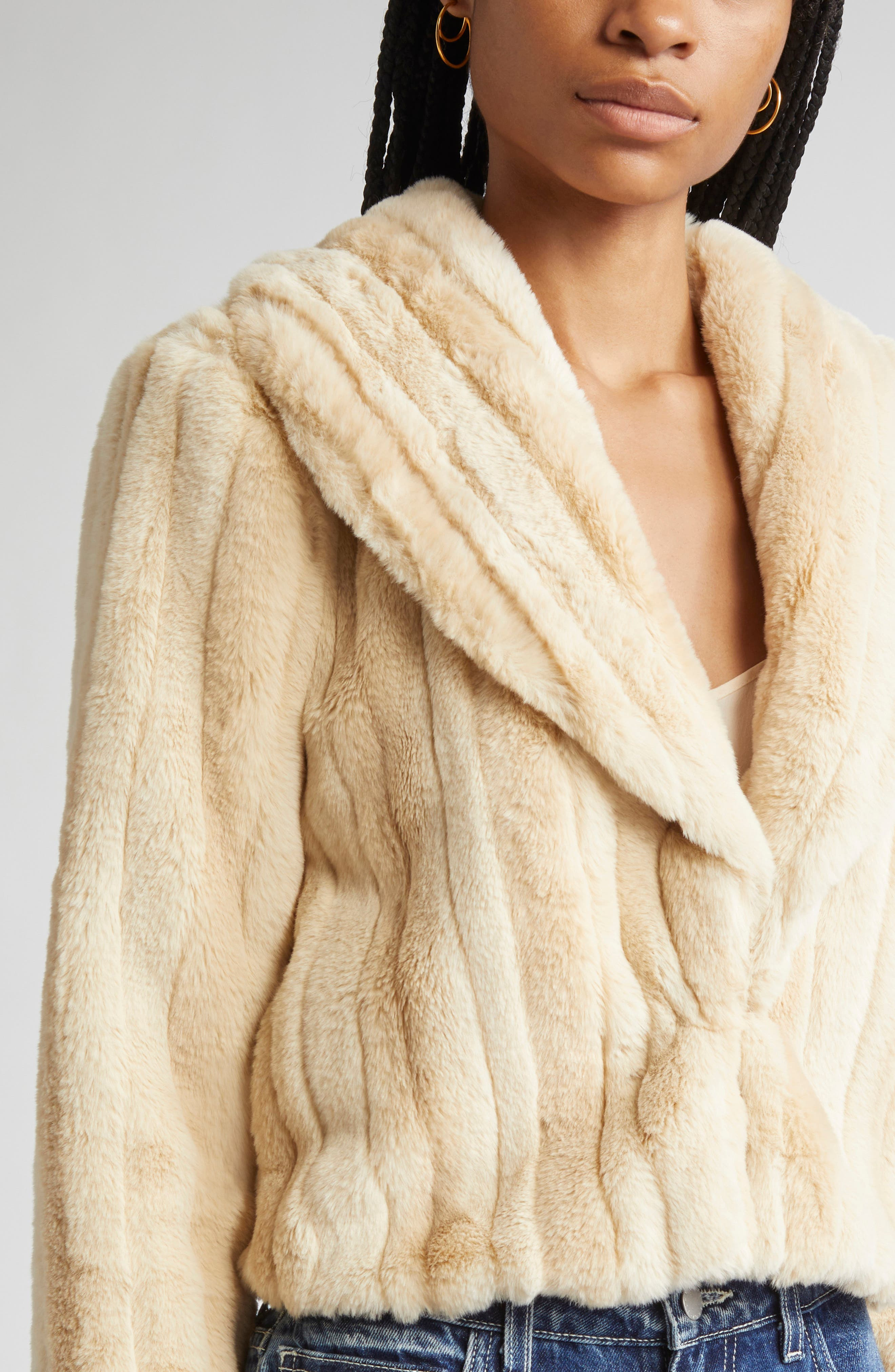 L'AGENCE Davy Crop Faux Fur Jacket in Latte Striped Fur at Nordstrom - 5