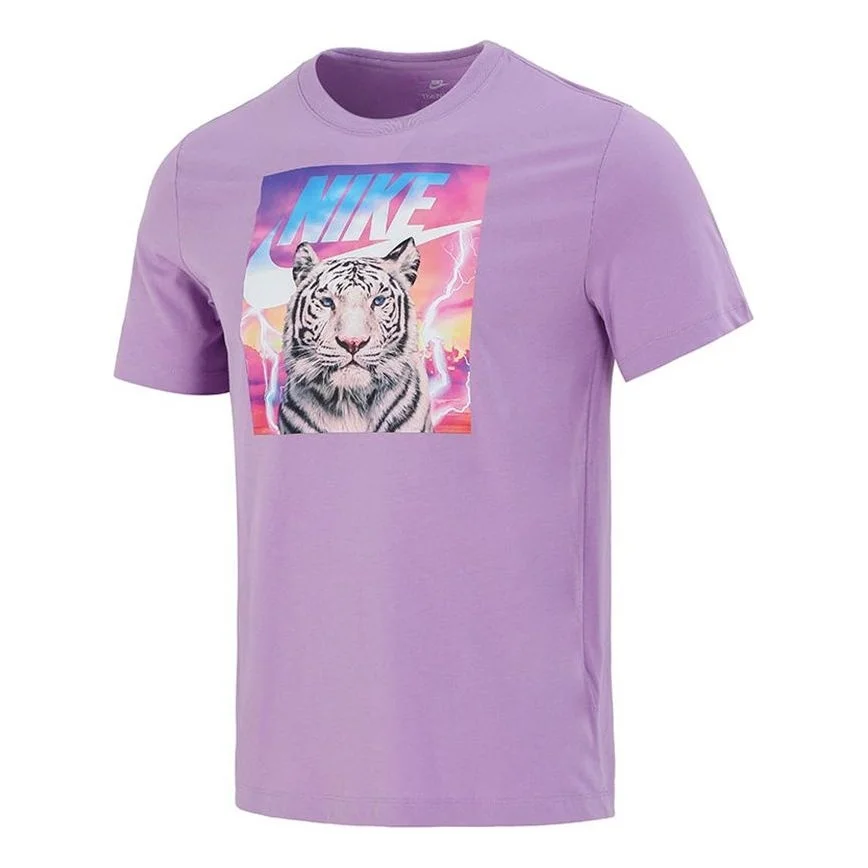 Men's Nike TIGER Pattern Logo Athleisure Casual Sports Short Sleeve Purple T-Shirt DJ1406-589 - 1