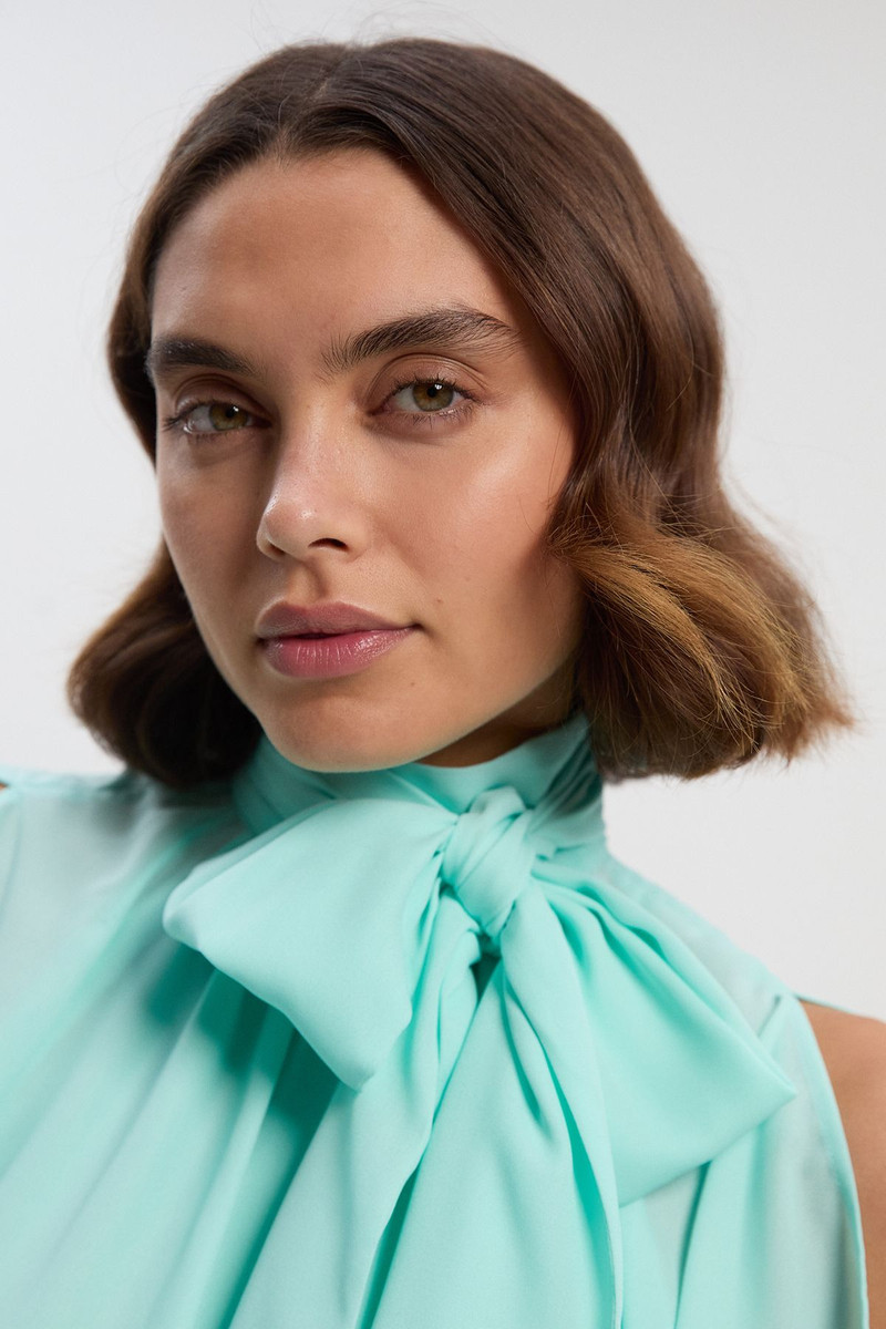 Pussy Bow Tie Woven Georgette Blouse 3