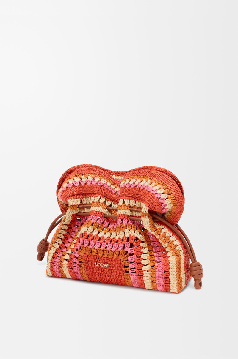 Medium Flamenco clutch in raffia and calfskin 4