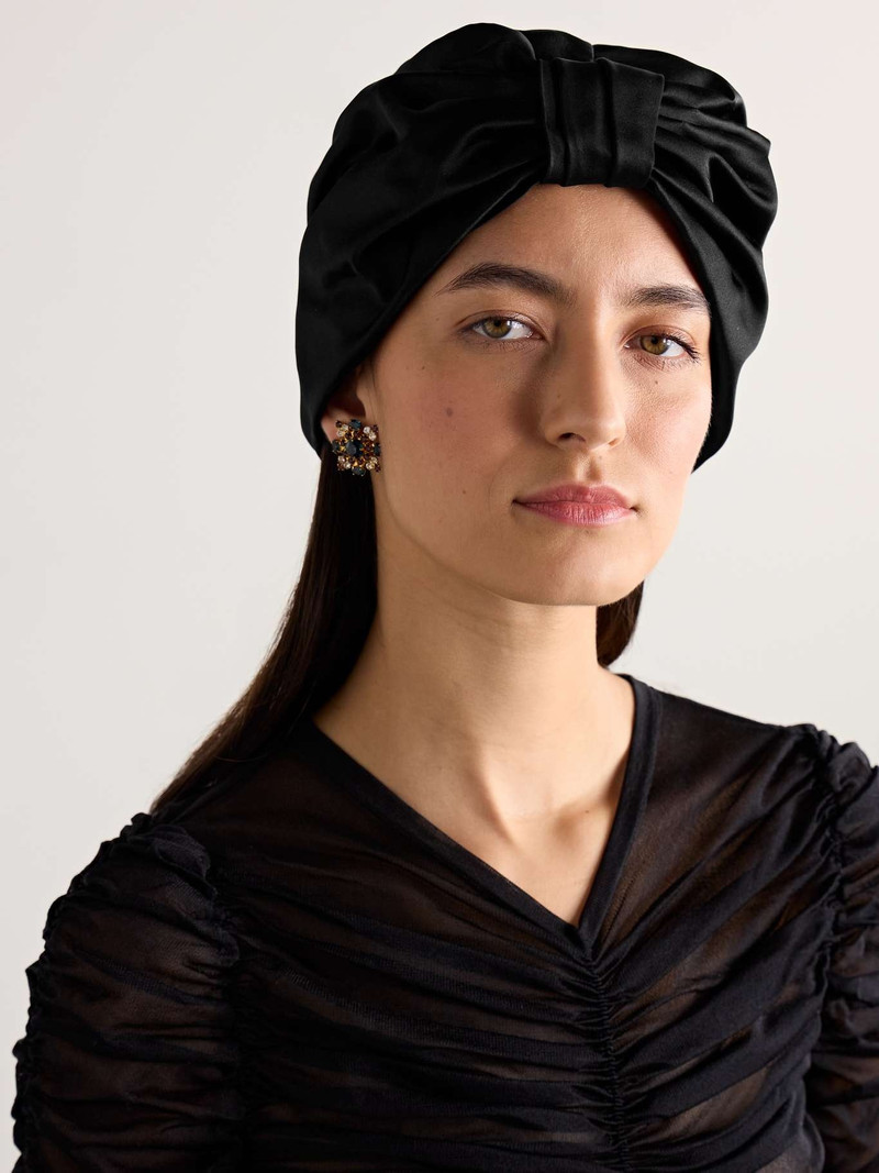 Jennifer Behr Sasha gathered duchesse-satin hair wrap Black outlook