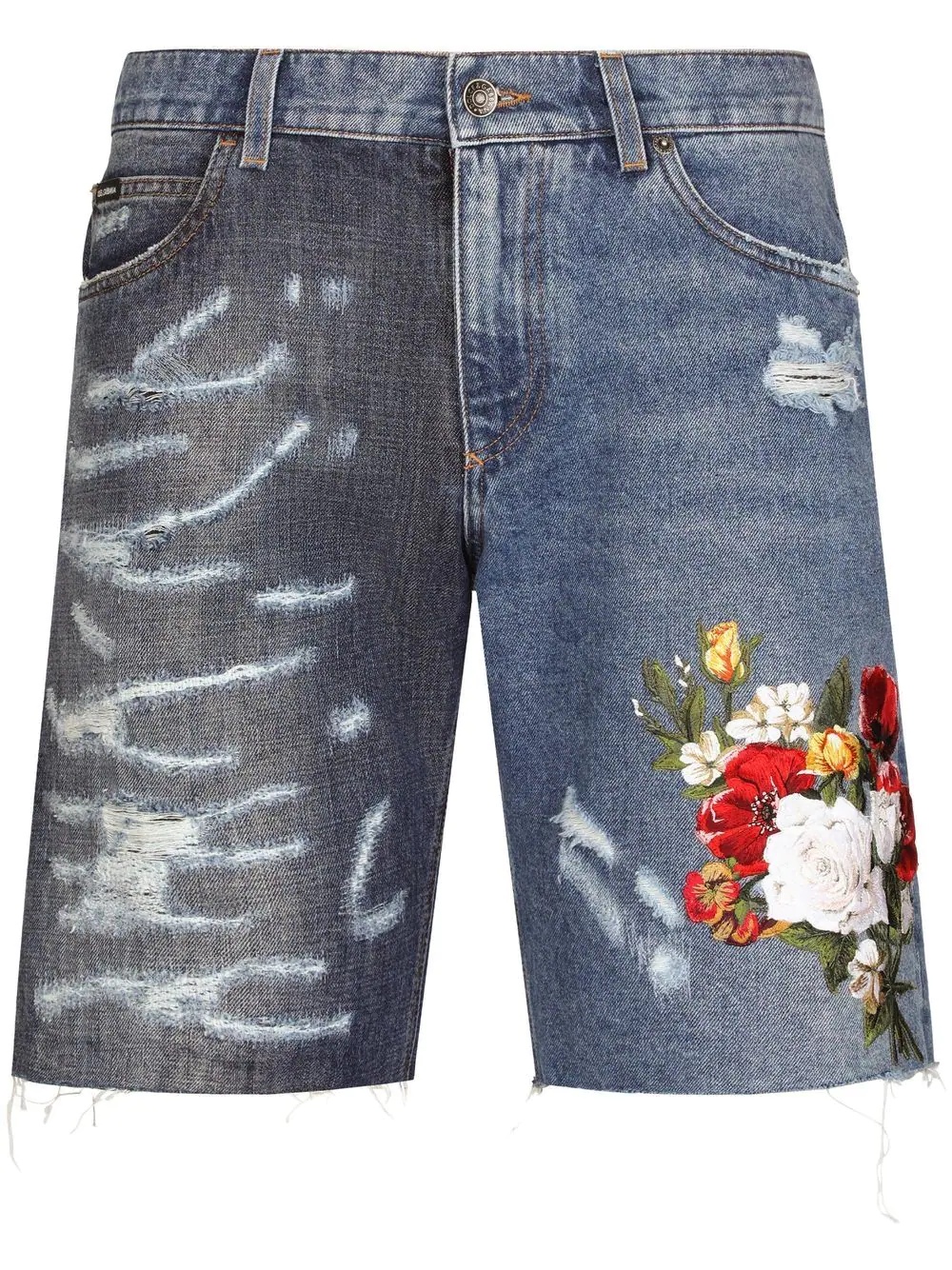 two-tone embroidered denim shorts - 1