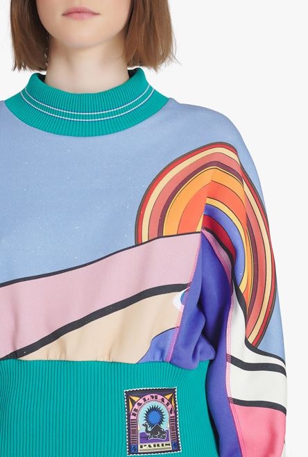 Cropped multicolor cotton sweatshirt - 6