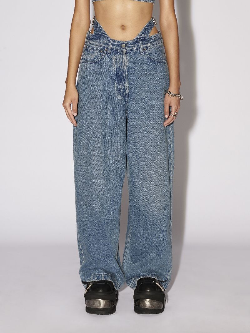 BELTED BAGGY DENIM PANTS - 3