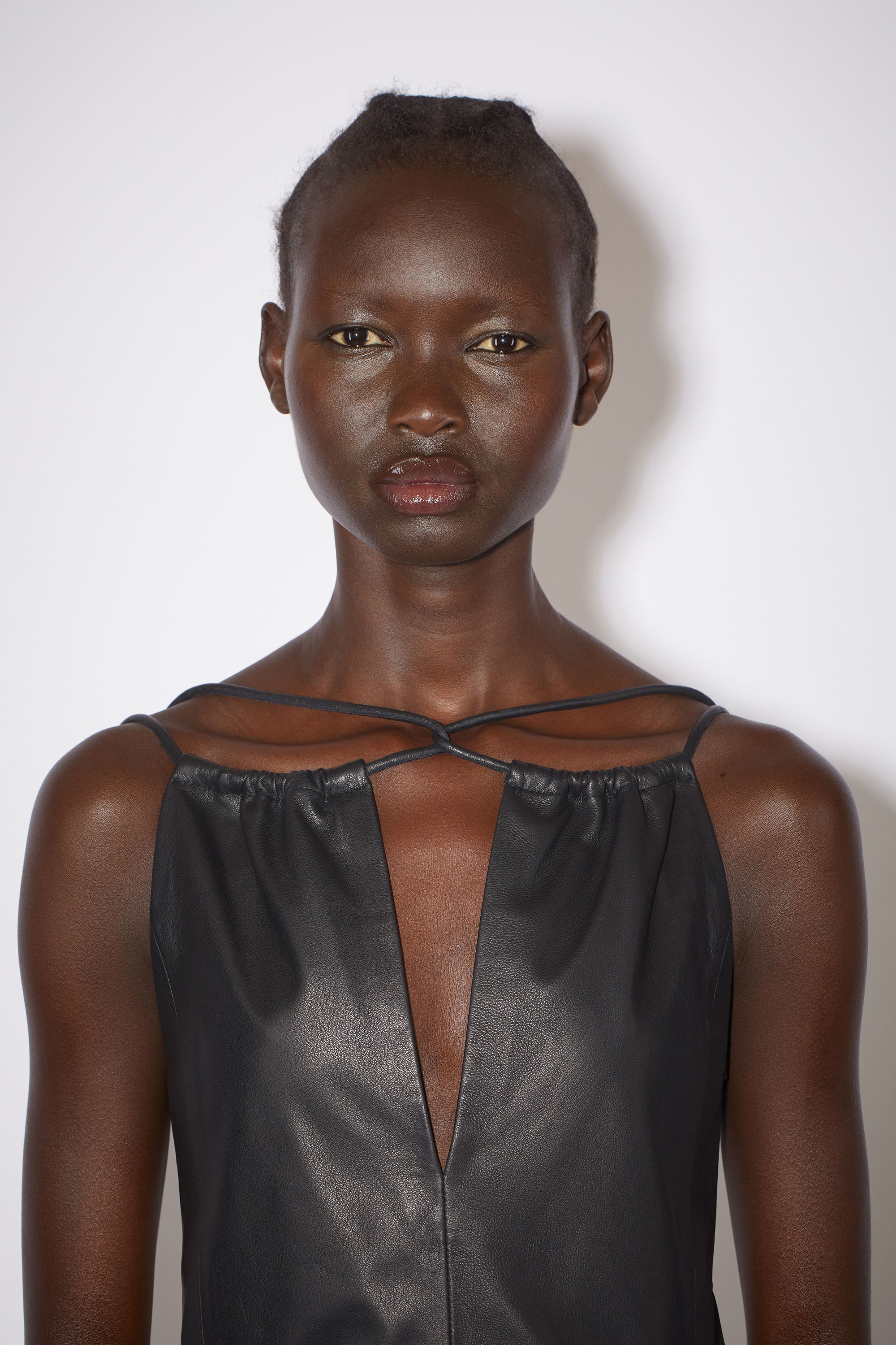 Front-tie asymmetrical leather dress - Black - 6