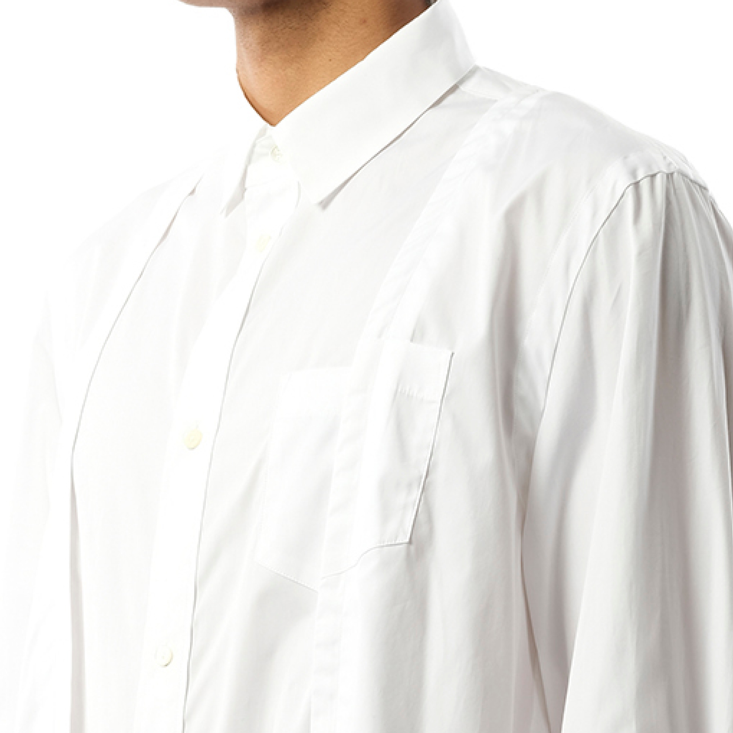 sacai Cotton Poplin Pleated Shirt in Off White | REVERSIBLE