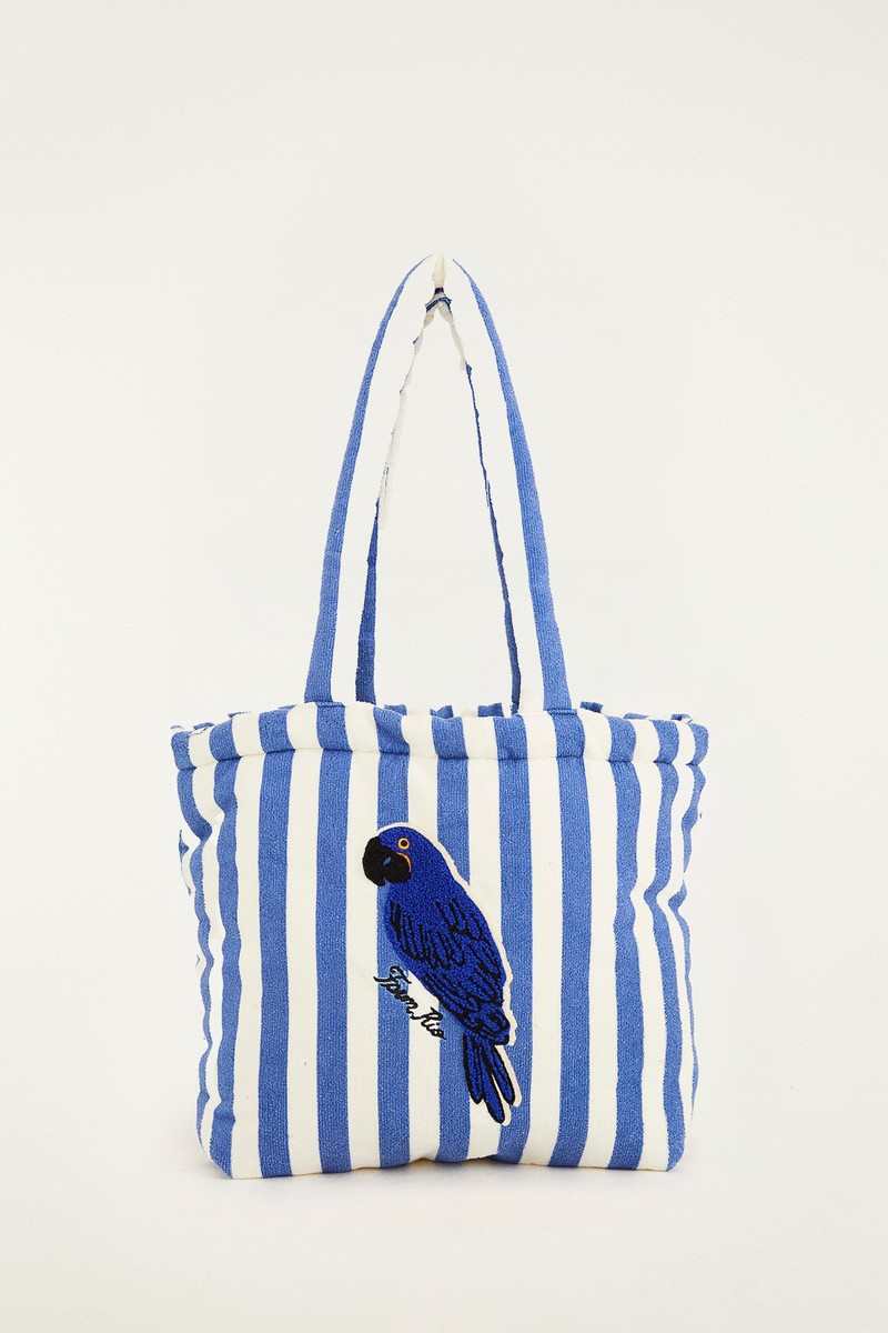 Blue Stripped Macaw Embroidered Tote Bag 1