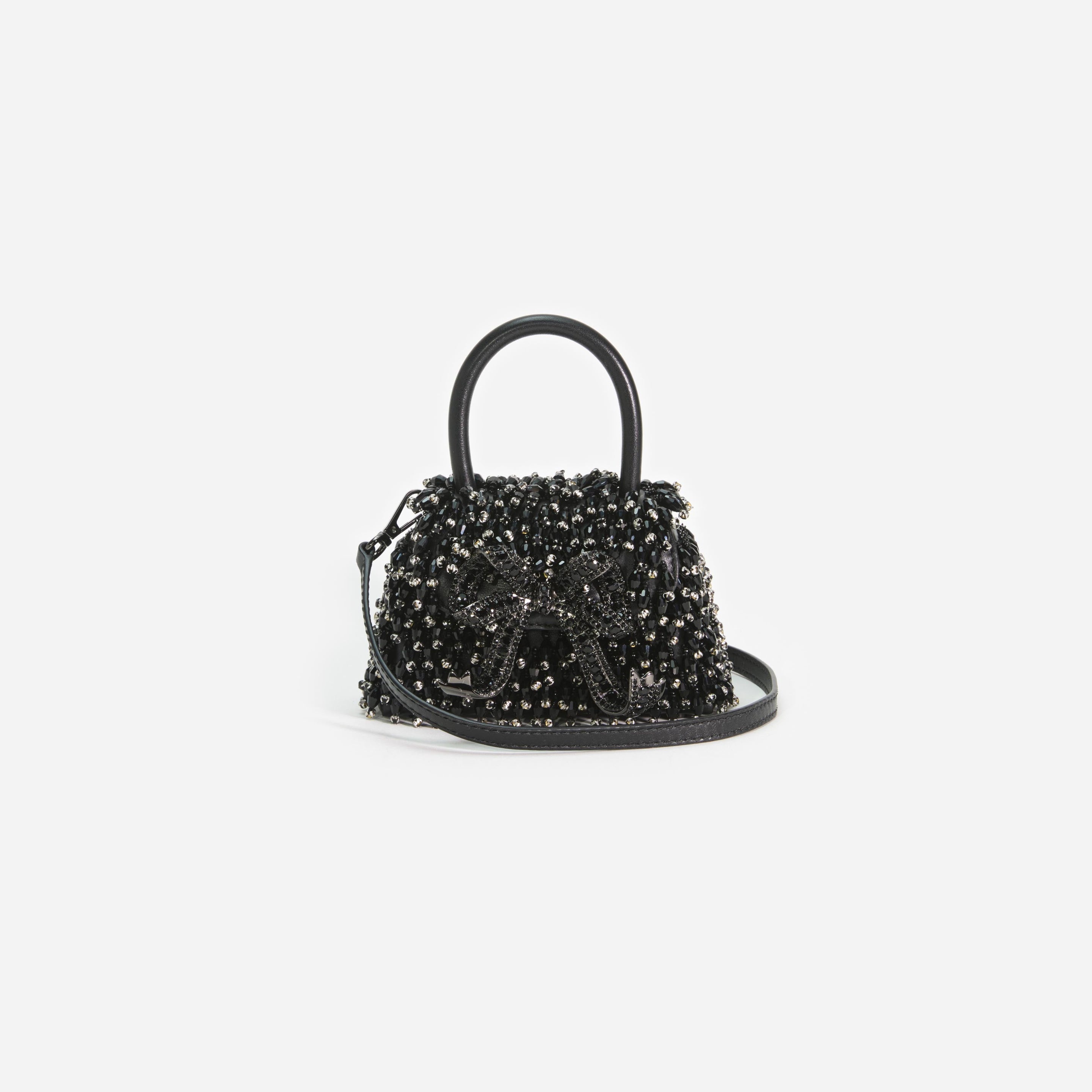 Black Embellished Micro Bow Bag - 4